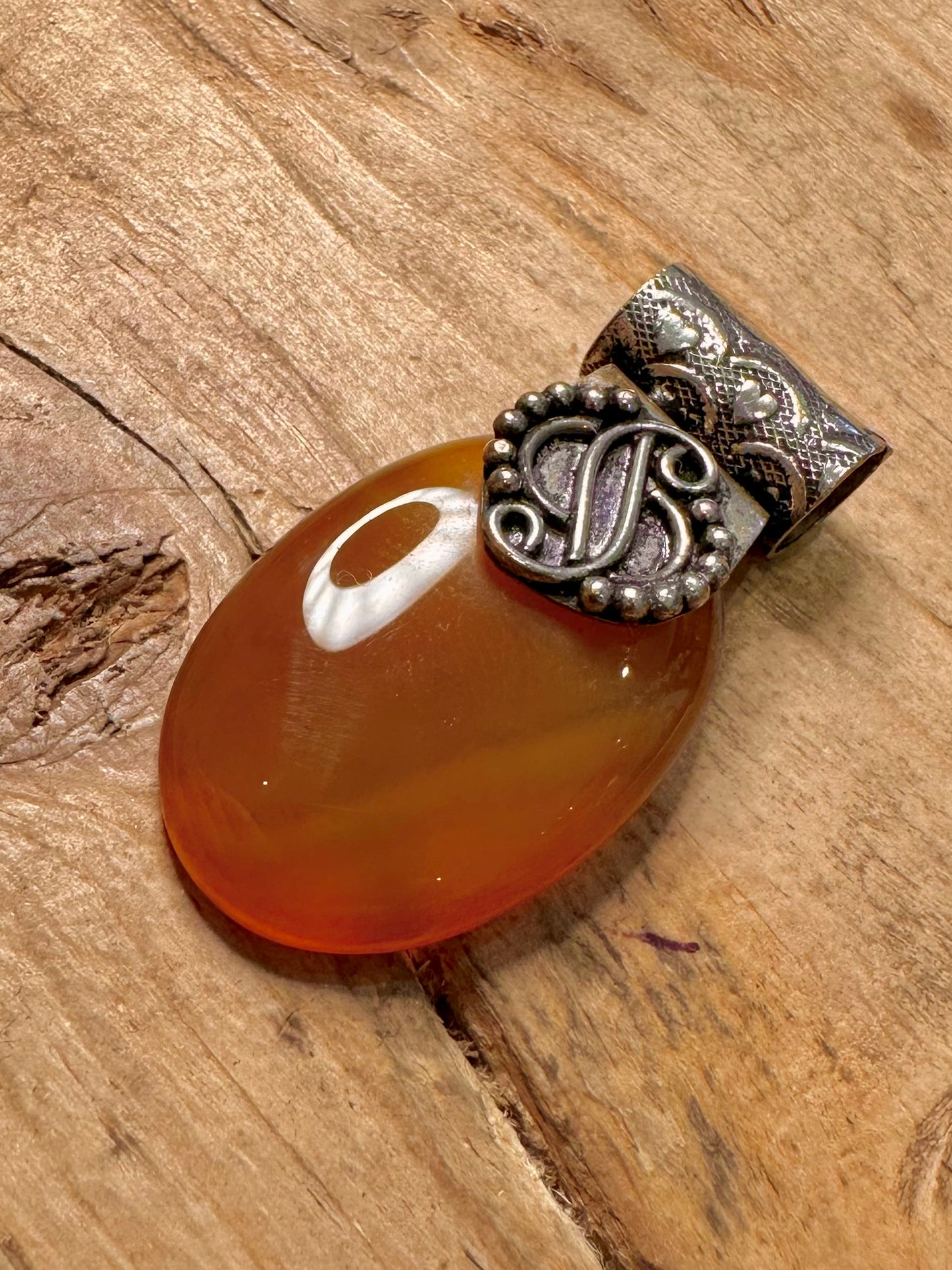 Vintage Orange Banded Agate Boho 925 Silver Pendant