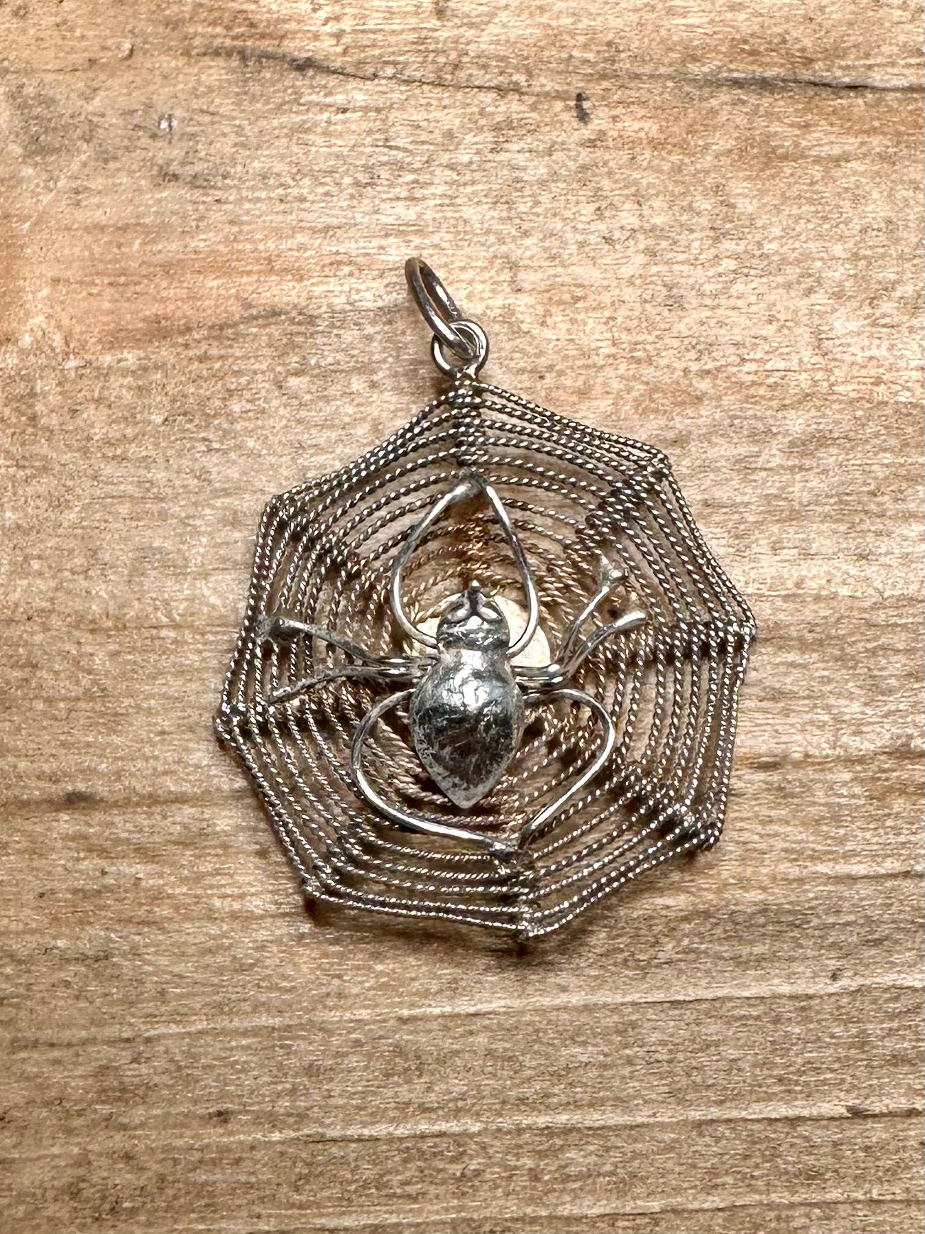 Vintage Spider and Web 925 Silver Pendant
