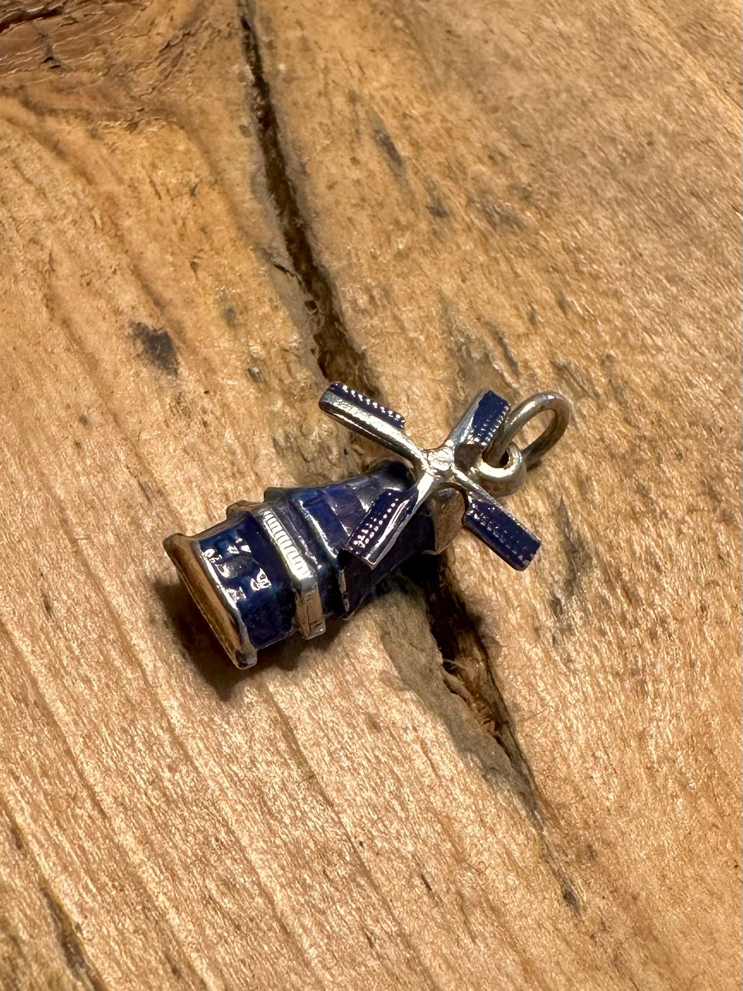 Vintage Blue Enamel Windmill 925 Silver Charm Pendant