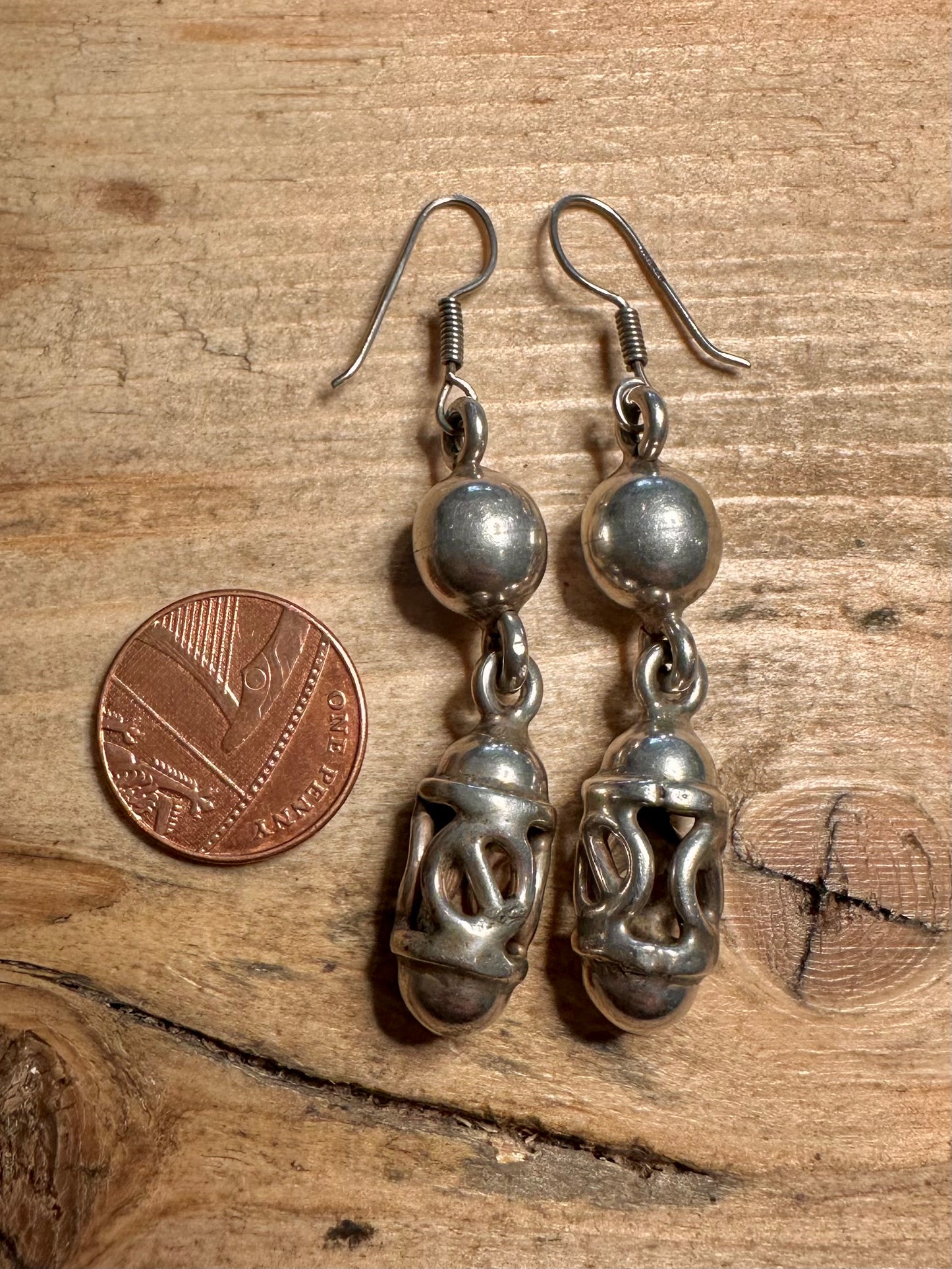 Vintage Tribal Chunky Dangle 925 Silver Earrings