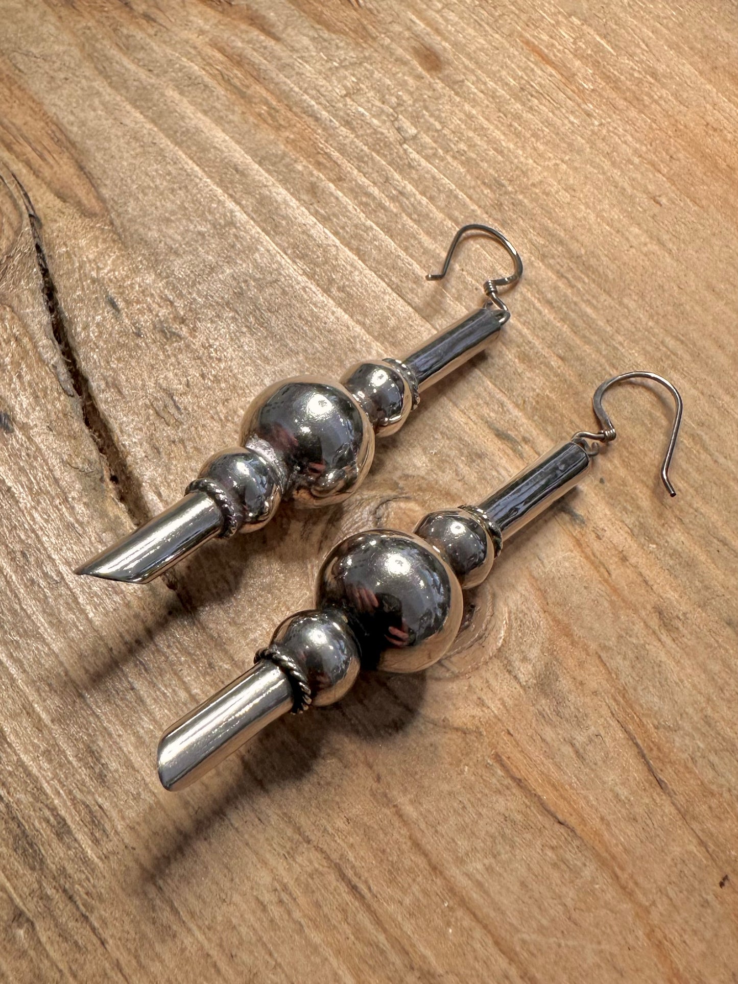 Vintage Tribal Long Dangle 925 Silver Earrings