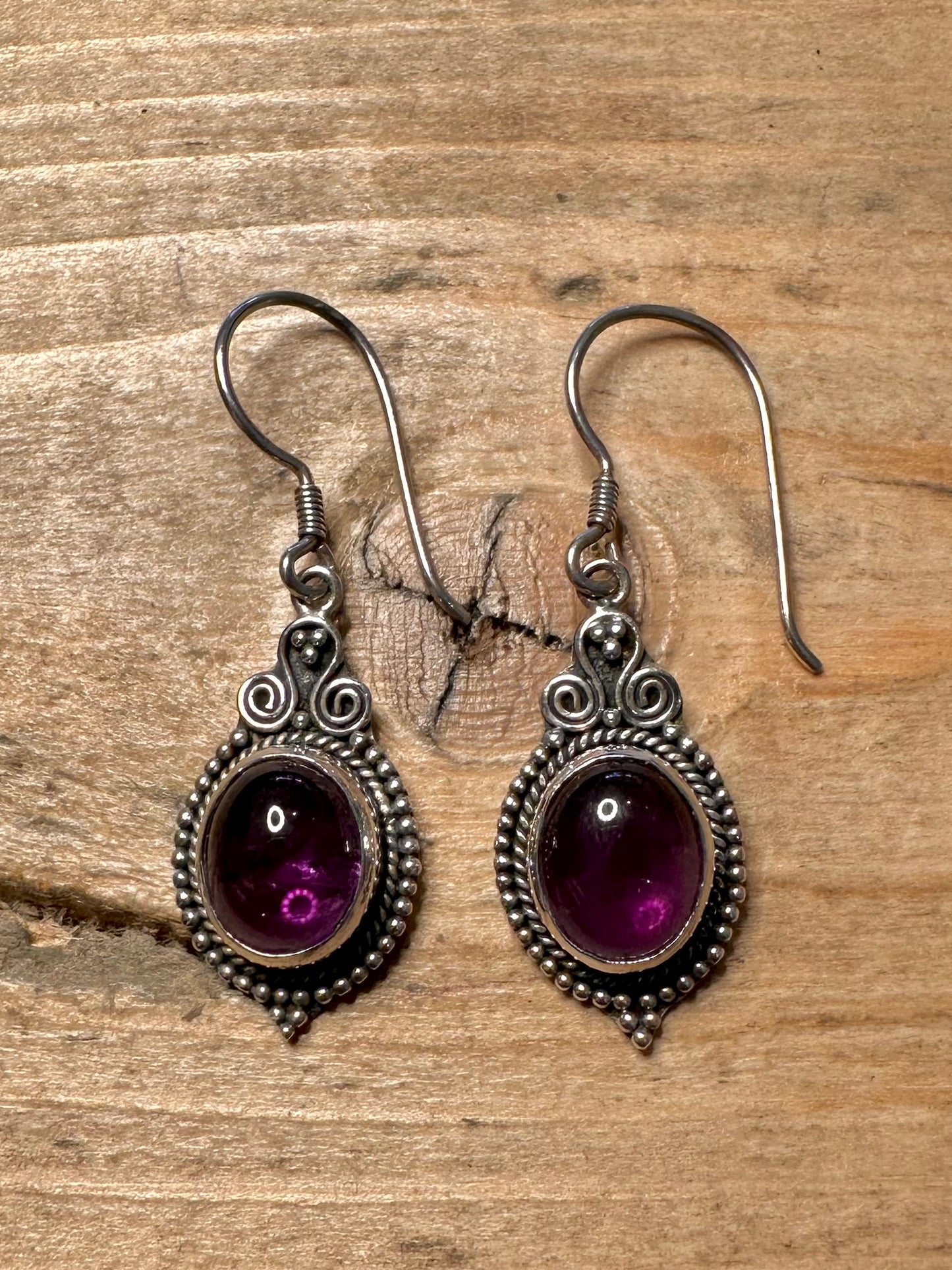 Vintage Amethyst Tribal 925 Silver Earrings