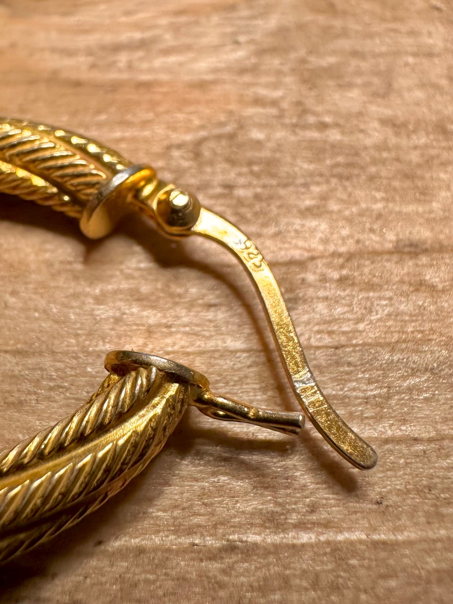 Modernist Large Twisted Gold 925 Silver Hoops Earrings