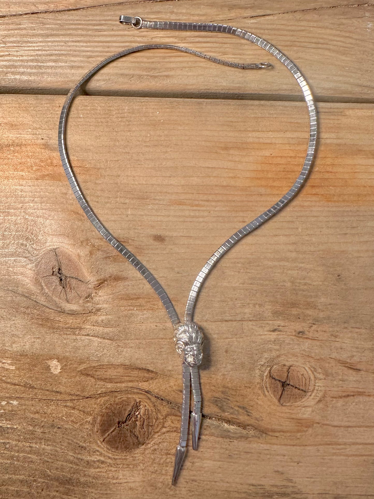 Vintage Lion Lariat Flat Chain 925 Silver 16.5 inch Necklace
