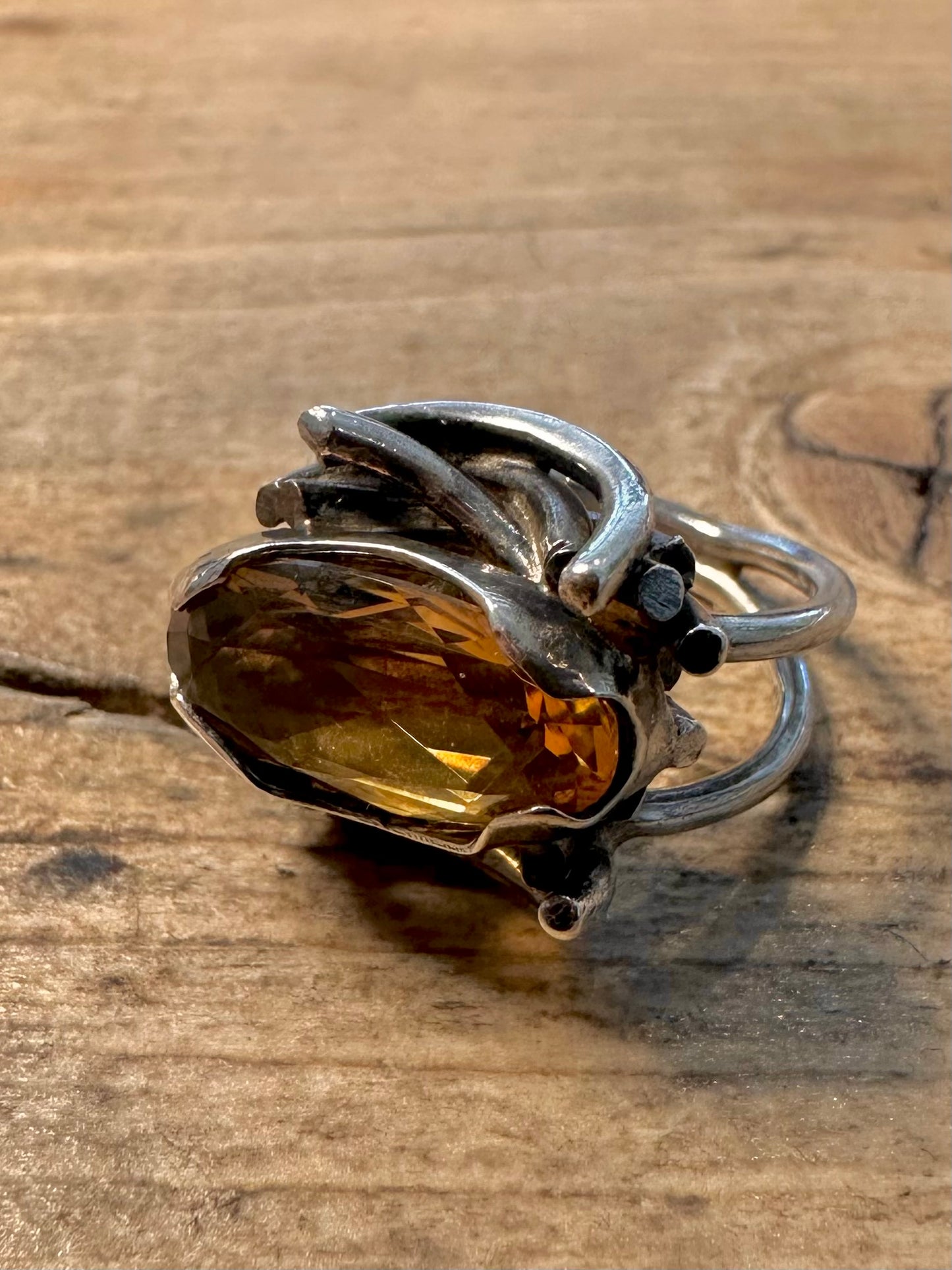 Modernist 1967 Citrine Maker SW 925 Silver Size L Ring