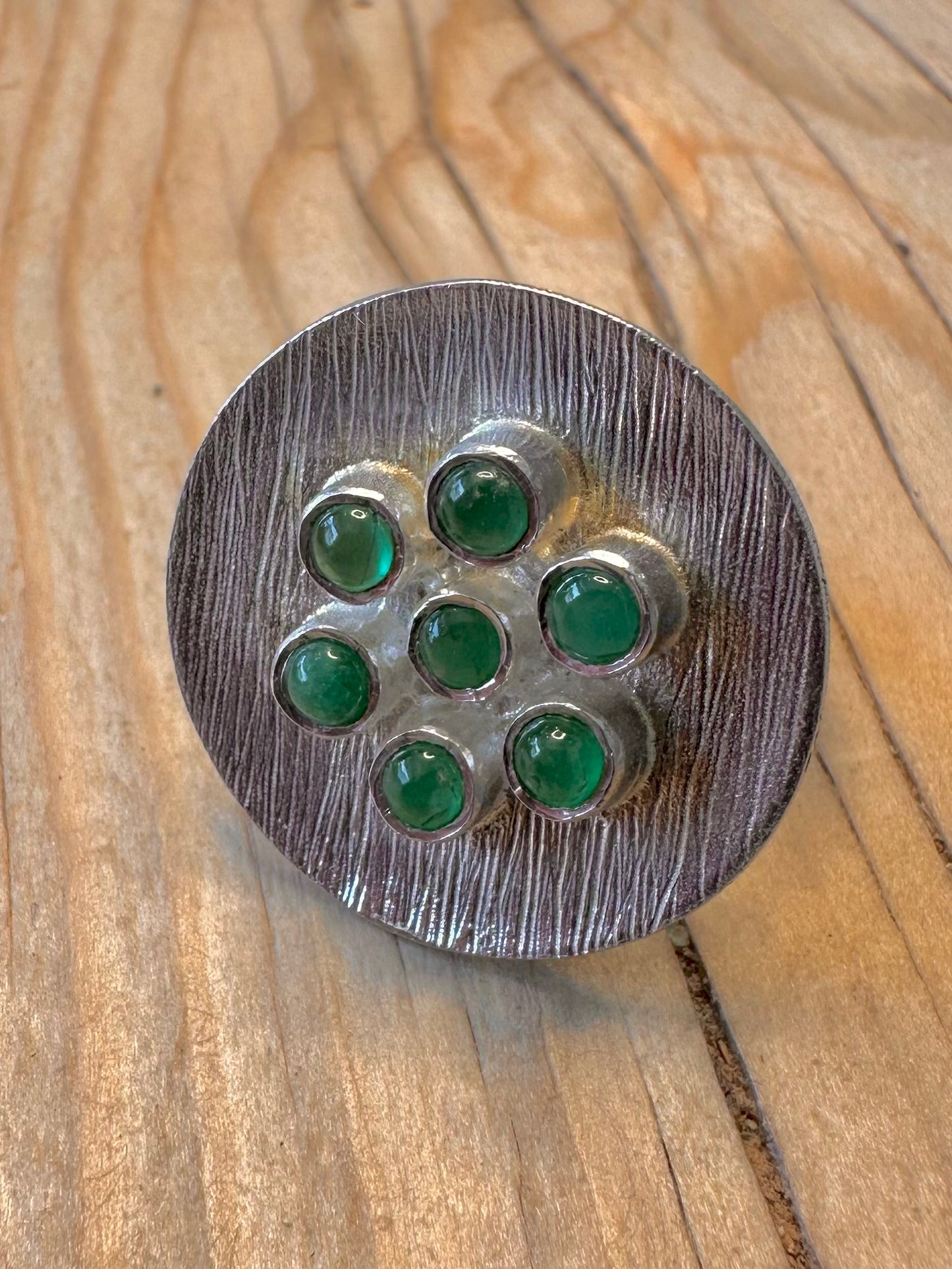 Abstract Textured Green Stones 925 Silver Size T1/2 Ring