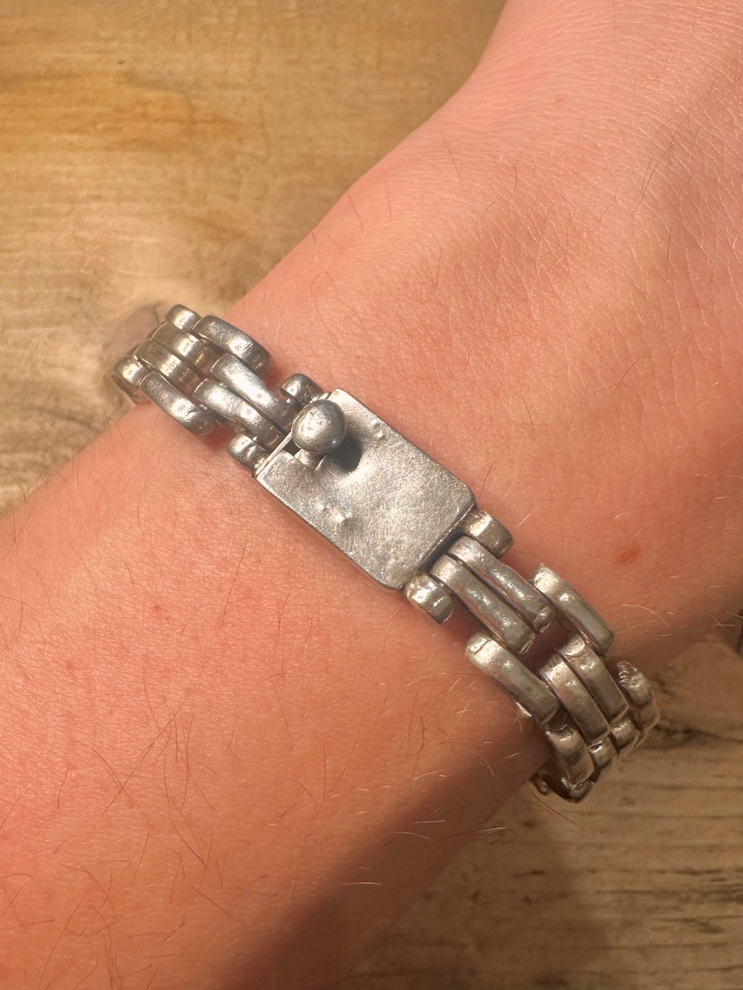 Vintage Brick Gate Link Box Clasp 925 Silver 8 inch Bracelet