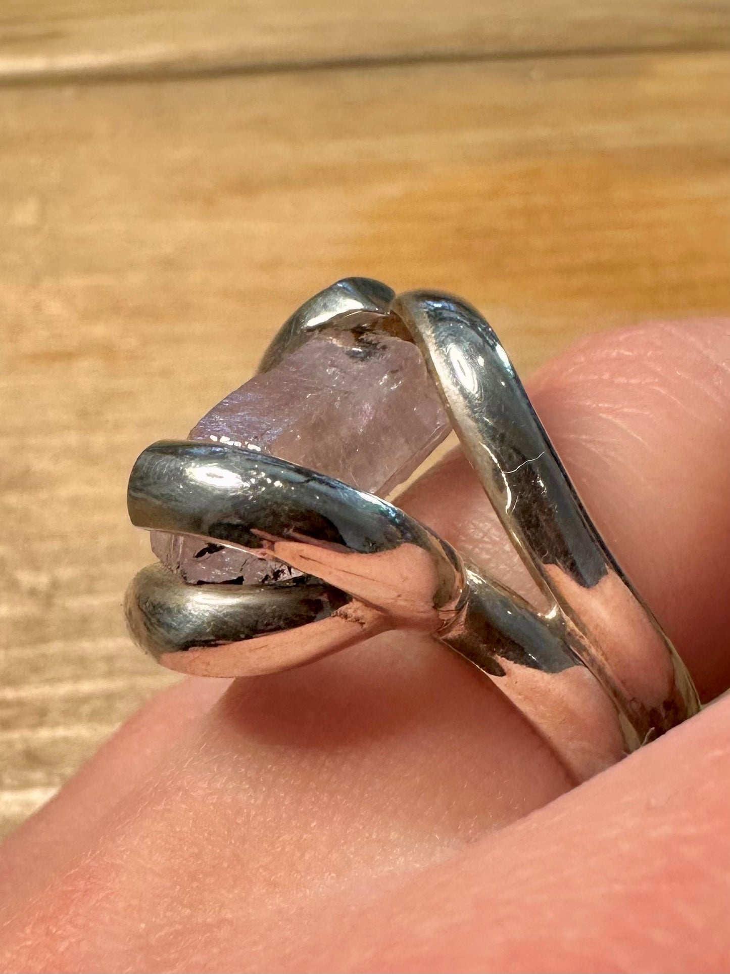Abstract Rose Quarts Chunky 925 Silver Size O1/2 Ring