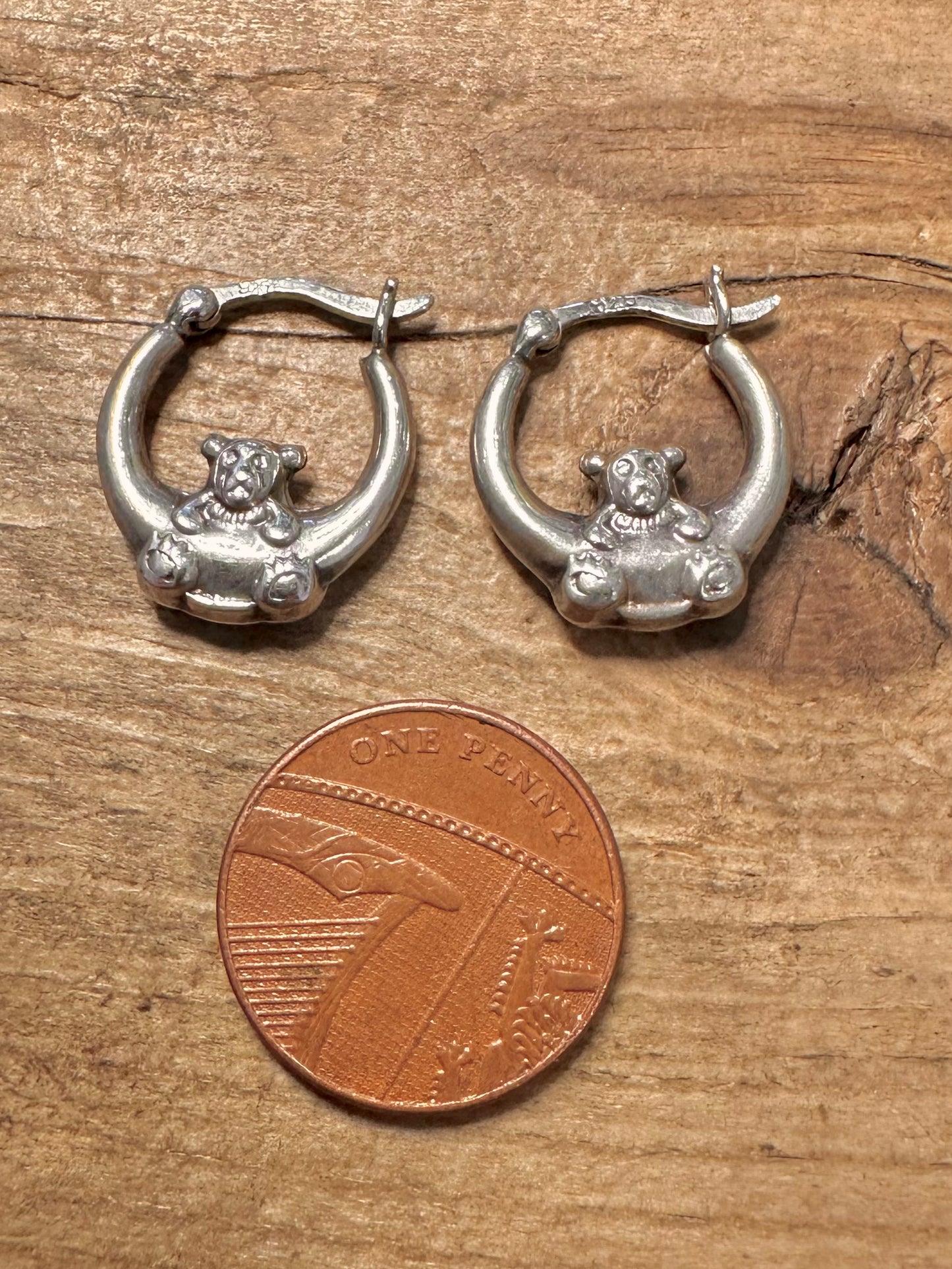 Vintage Teddy Bear Hoop 925 Silver Earrings
