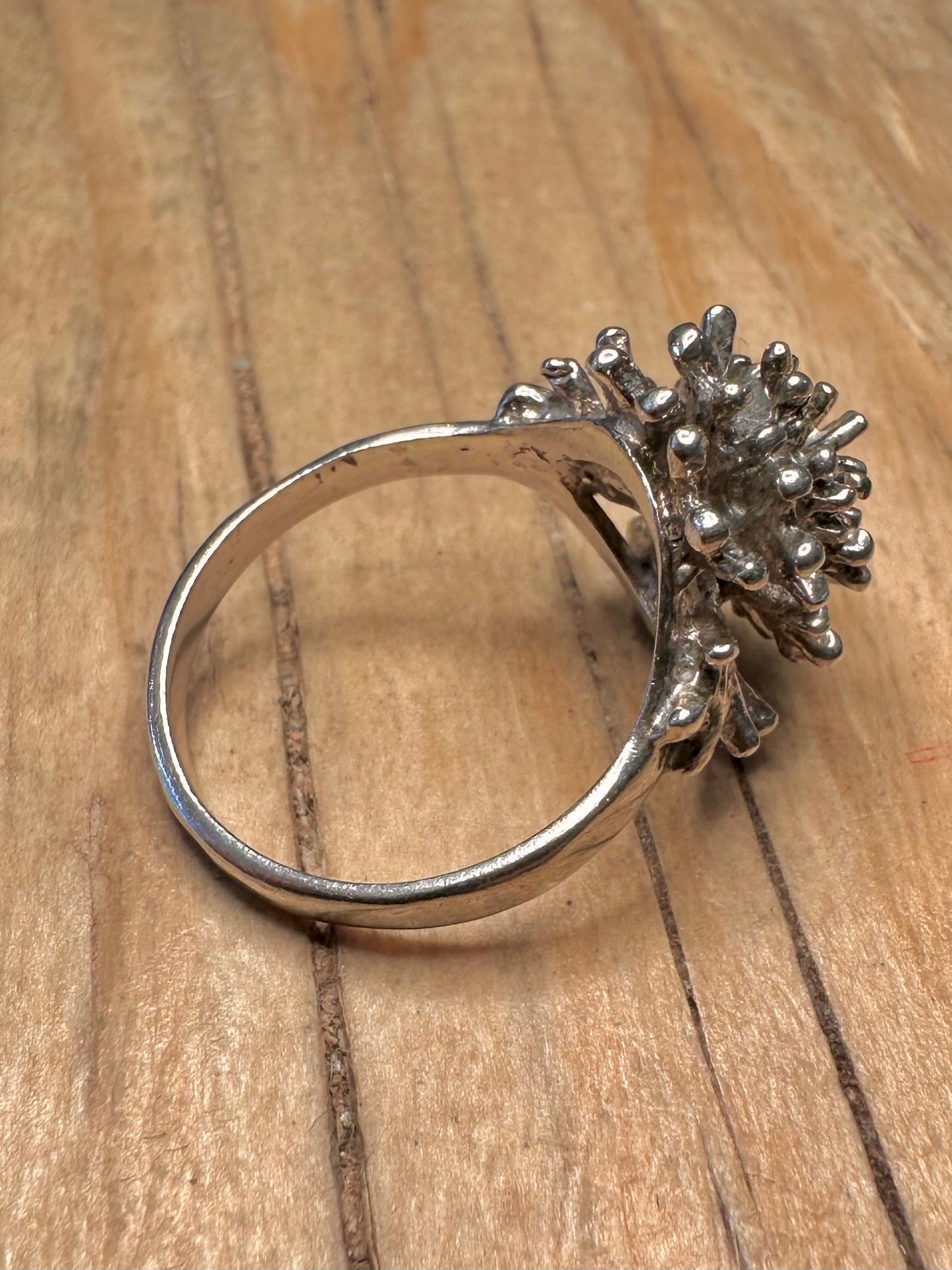 Abstract 1970 Brutalist Coral 925 Sterling Silver Size N Ring