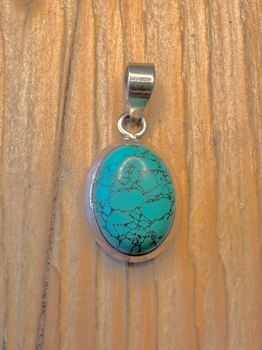 Vintage Turquoise Oval 925 Sterling Silver Pendant