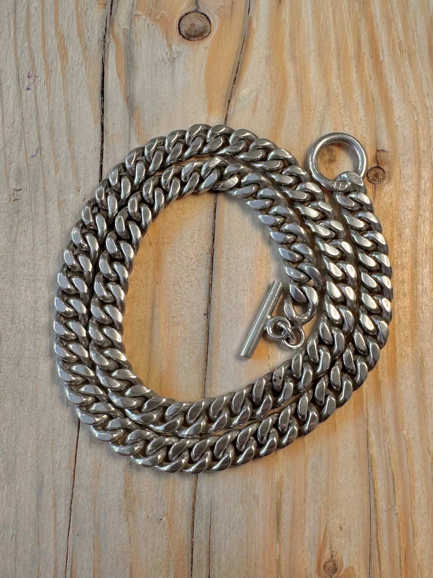 Vintage Chunky Curb Chain T Bar 925 Sterling 18.5 inch Necklace