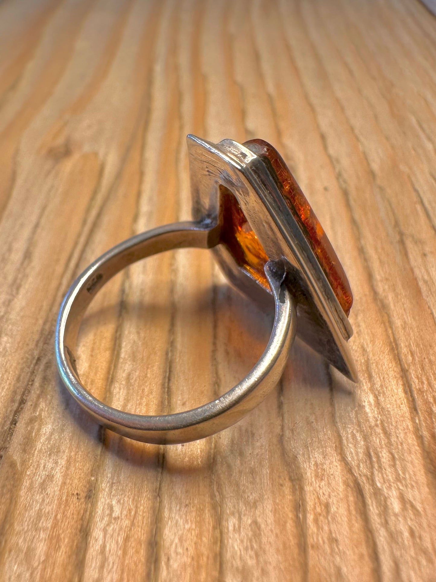 Vintage Abstract Amber 925 Sterling Silver Size N Ring