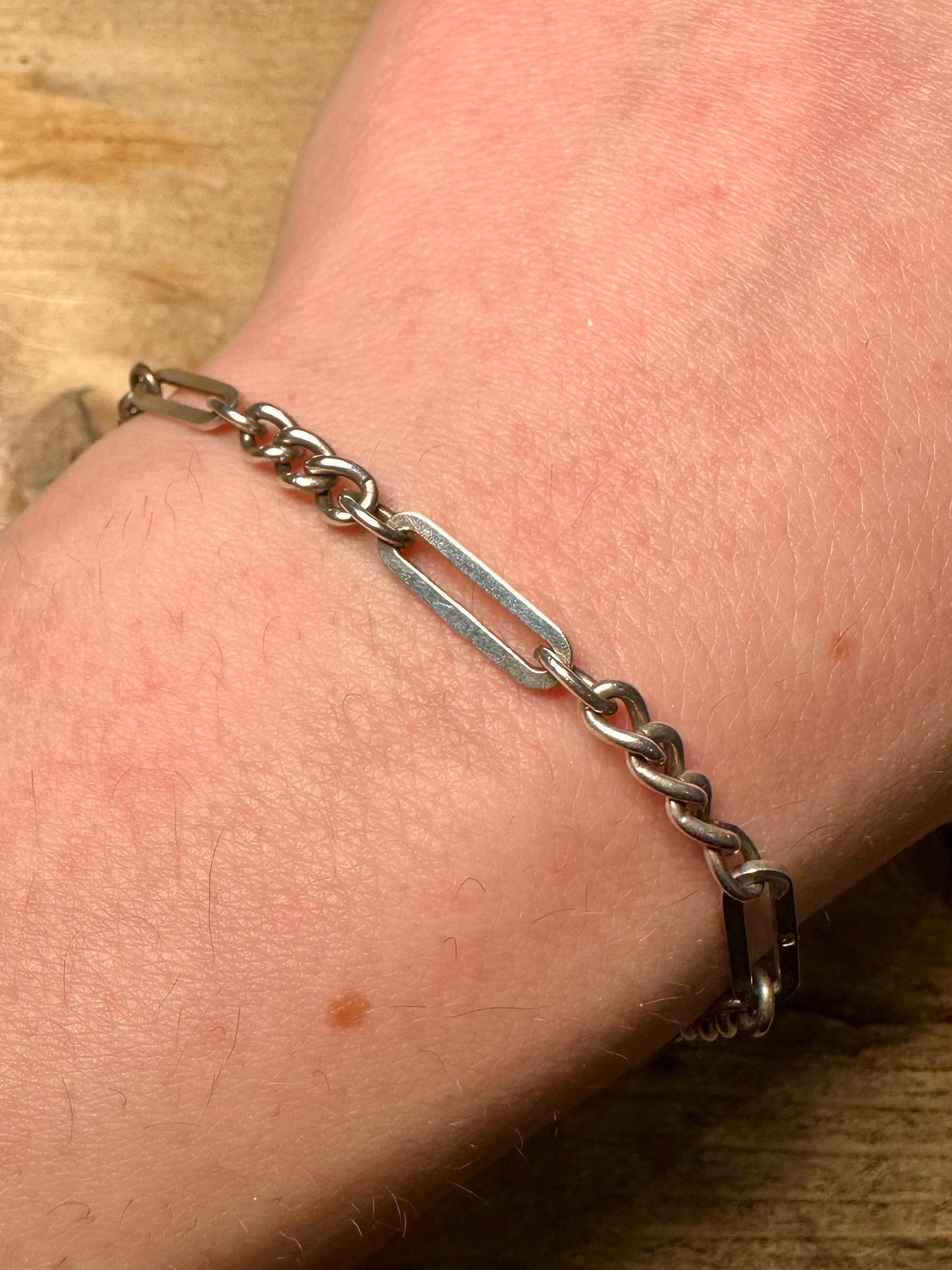 Vintage 1976 Bar and Curb Chain 925 Silver 6.5 inch Bracelet