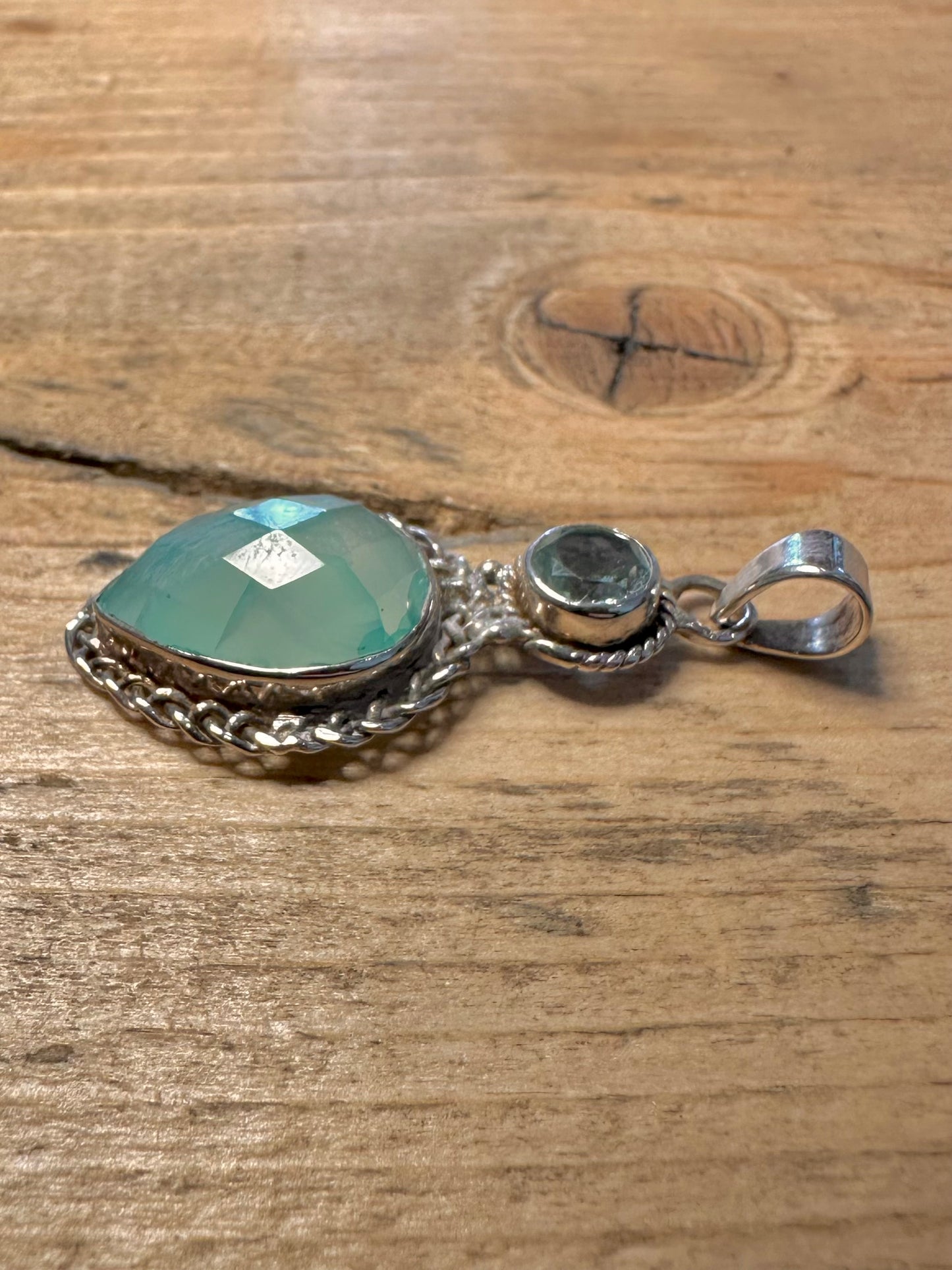 Vintage Blue Topaz and Light Blue Stone 925 Silver Pendant
