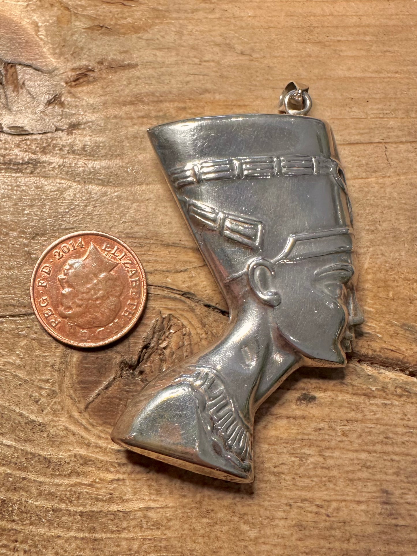 Vintage Large Egypt Nefertiti 925 Silver Pendant
