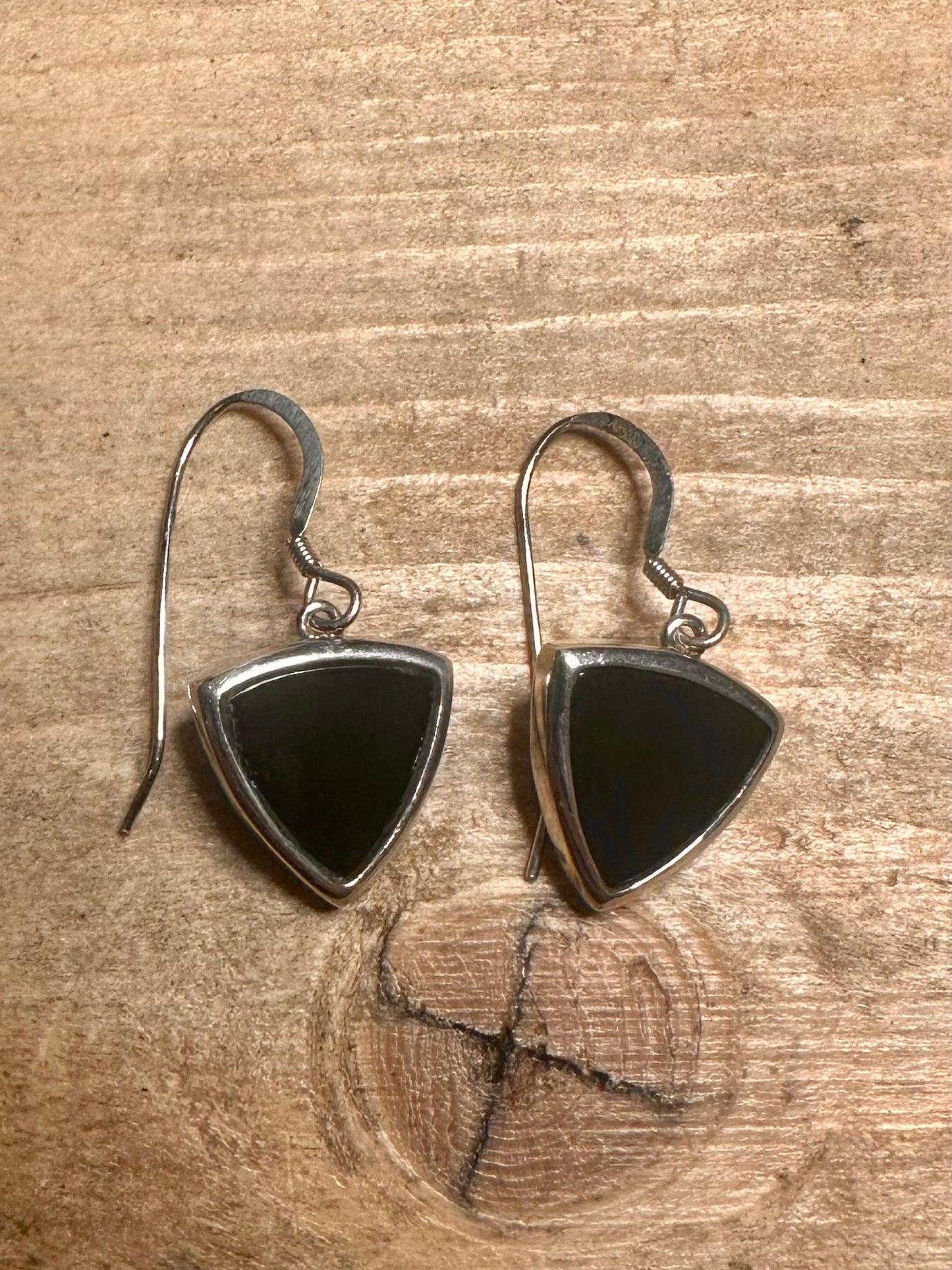 Vintage Black Triangle 925 Silver Earring