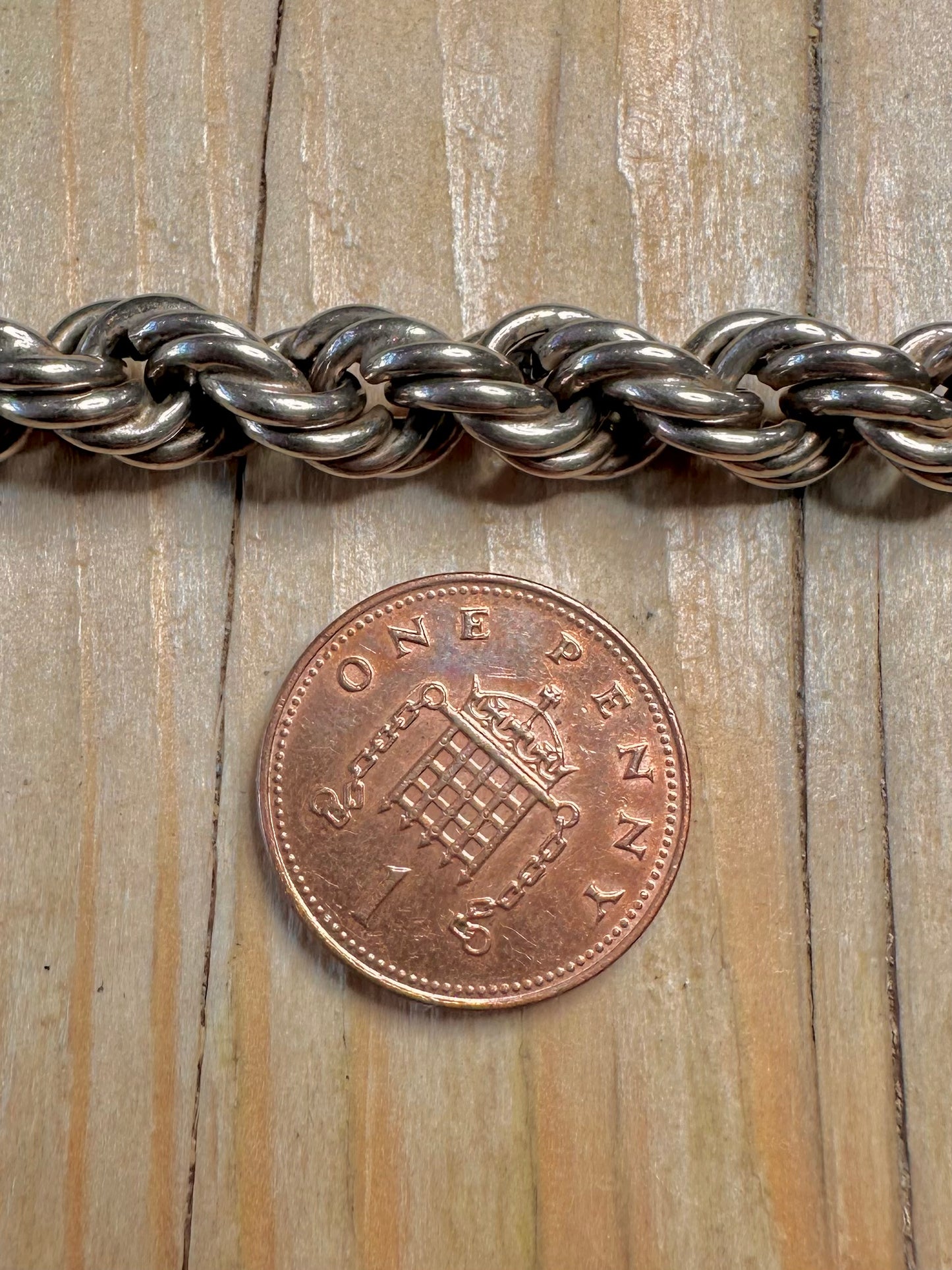 Vintage Chunky Rope Chain 925 Sterling Silver 7.8 inch Bracelet