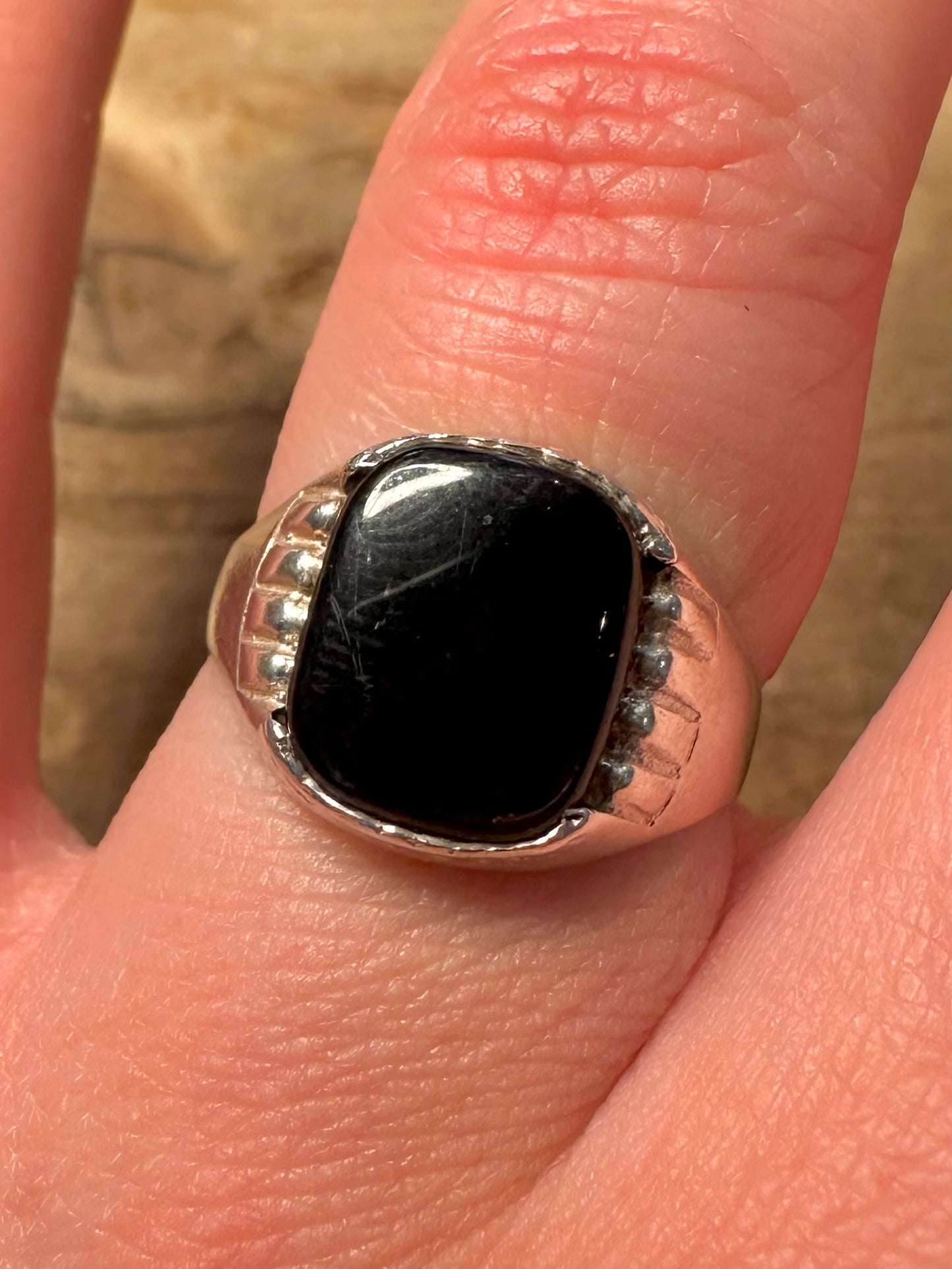Vintage Black Stone Signet 925 Silver Size Q1/2 Ring