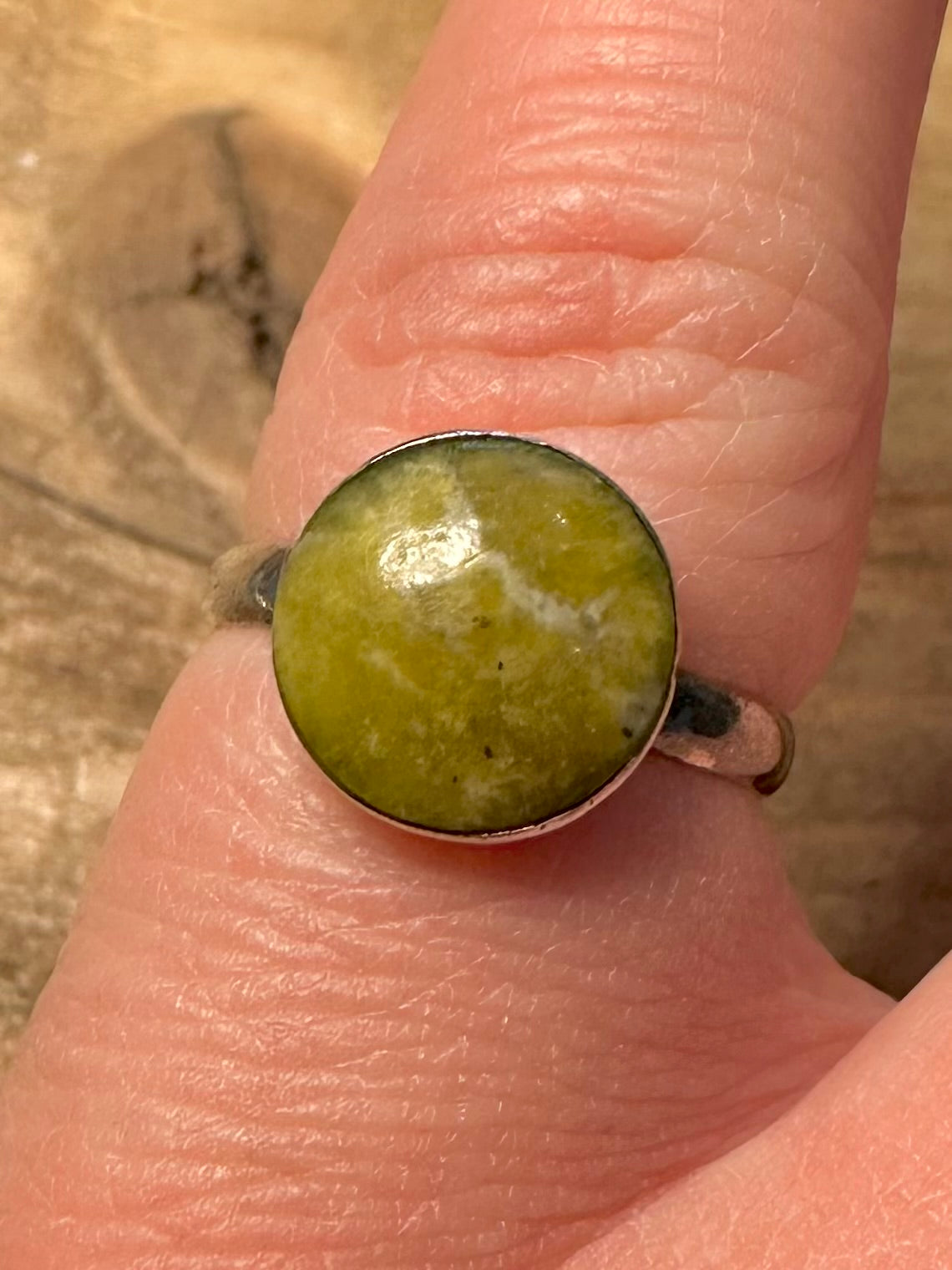 Vintage Green Marble 925 Silver Size J Ring