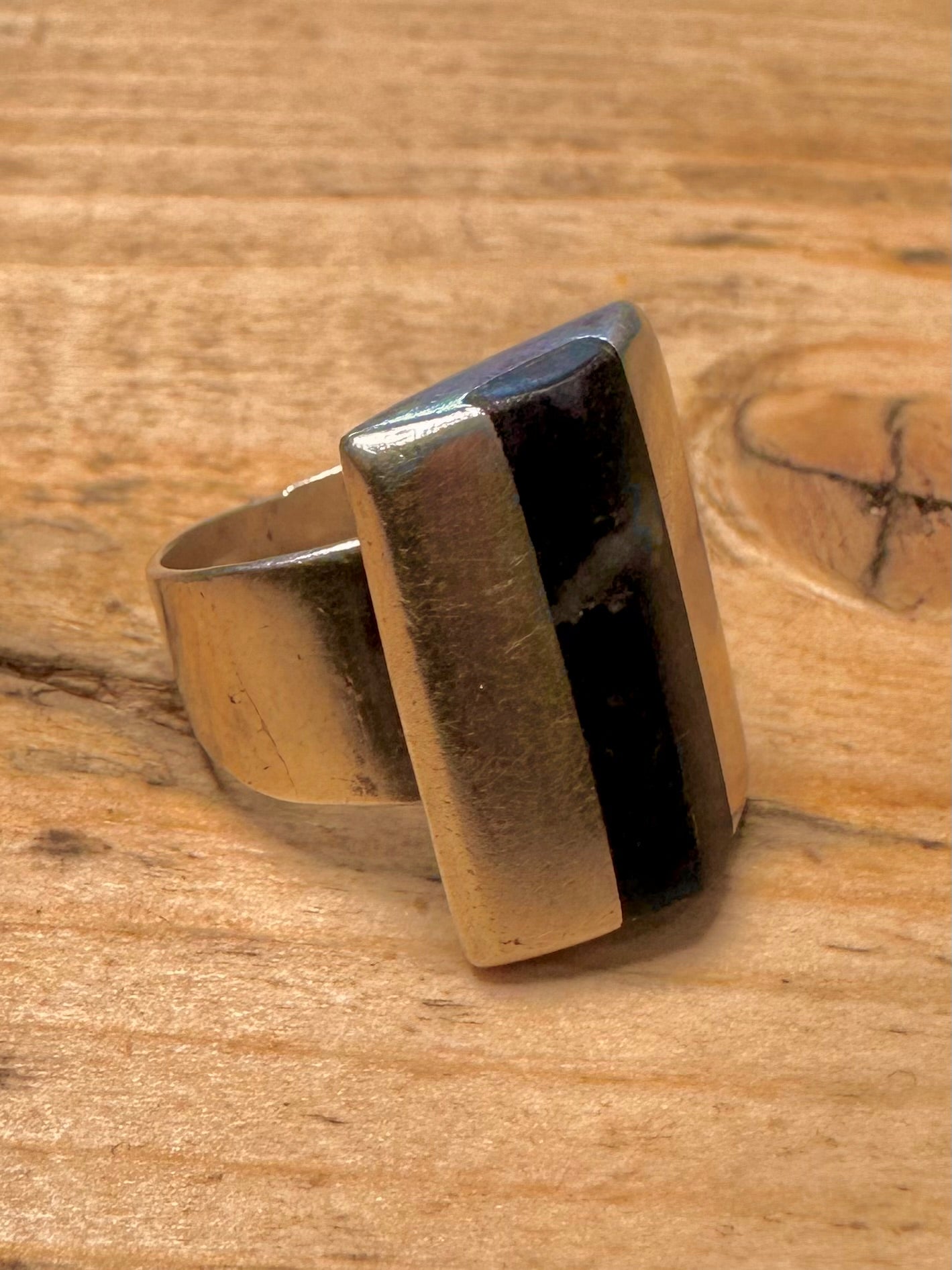 Vintage Black Rectangle 925 Silver Size I Ring