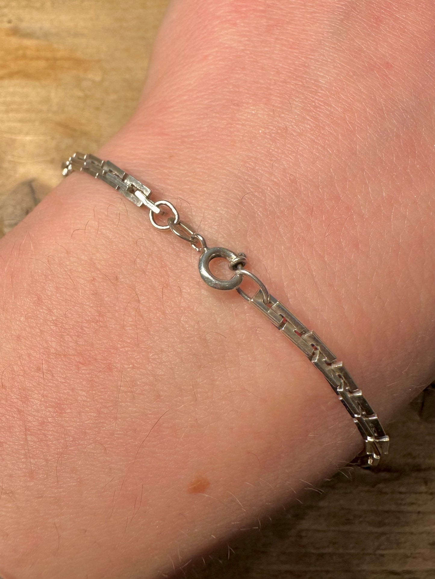 Abstract Rectangle Link 925 Silver 8 inch Bracelet