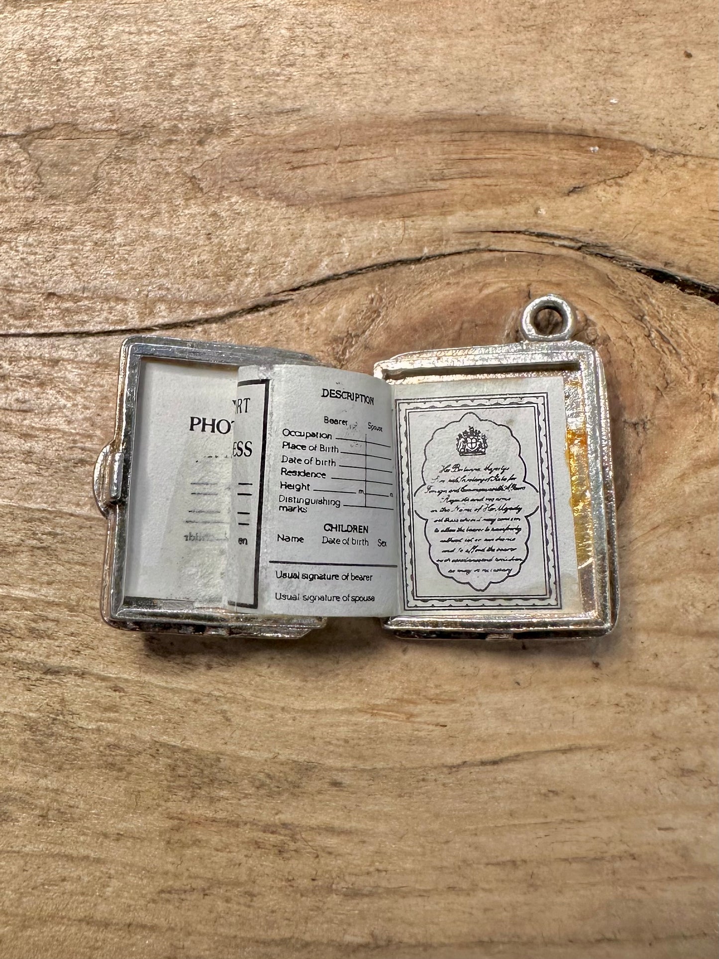 Vintage British Passport with Papers 925 Silver Charm Pendant