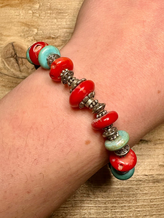 Vintage Raw Coral and Turquoise Costume Bracelet