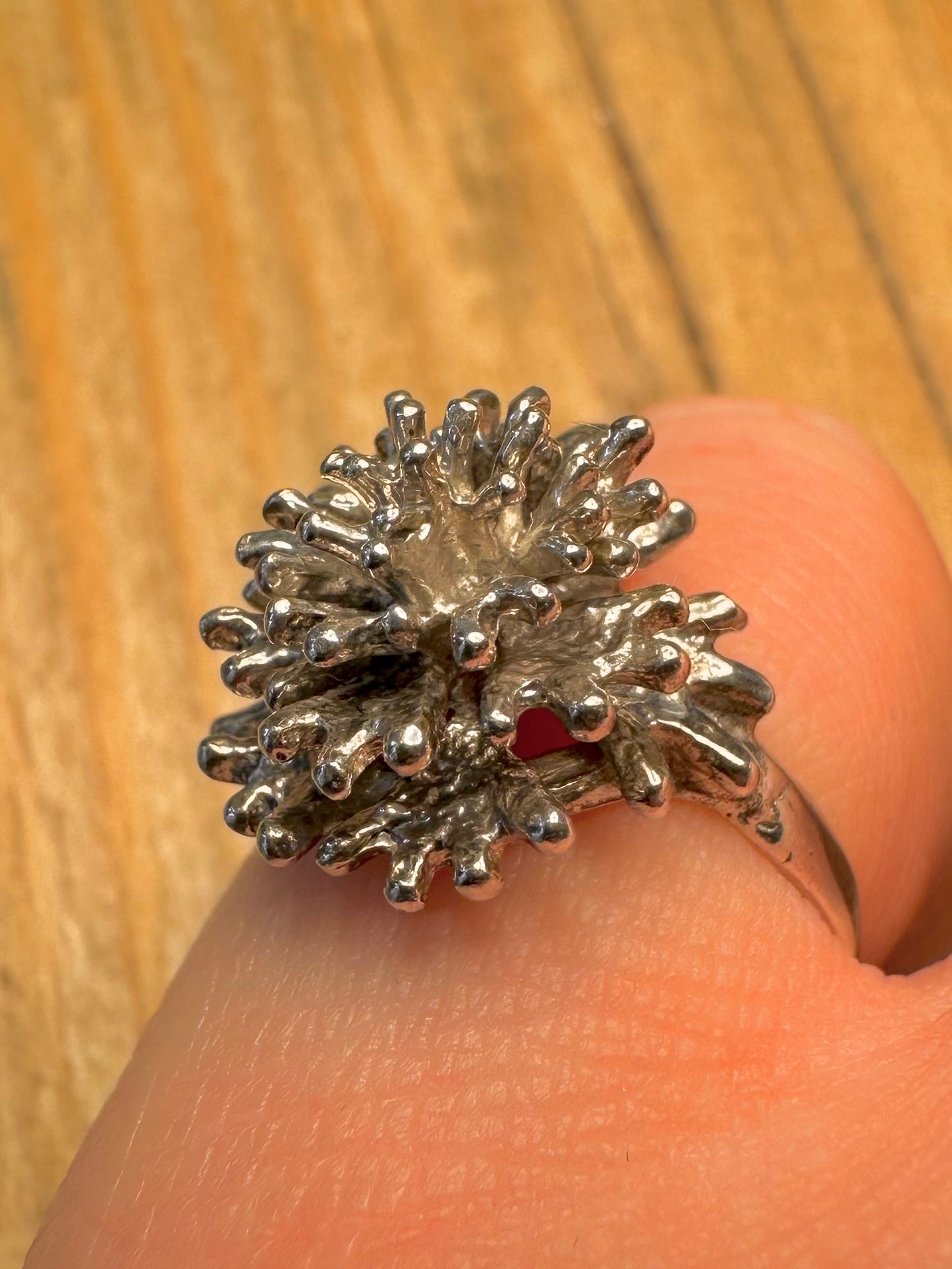 Abstract 1970 Brutalist Coral 925 Sterling Silver Size N Ring