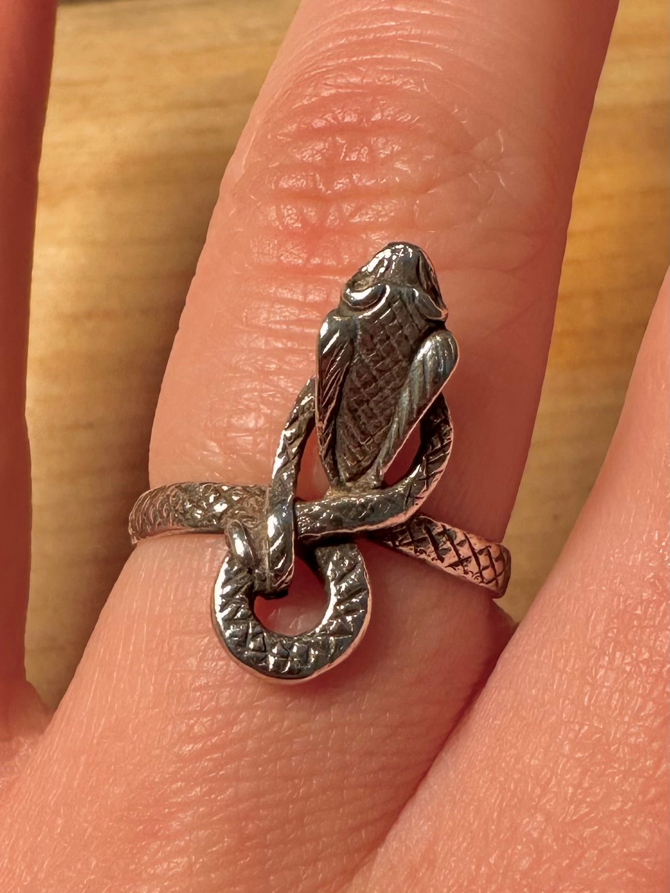 Vintage Snake Coiled 925 Silver Size P Ring