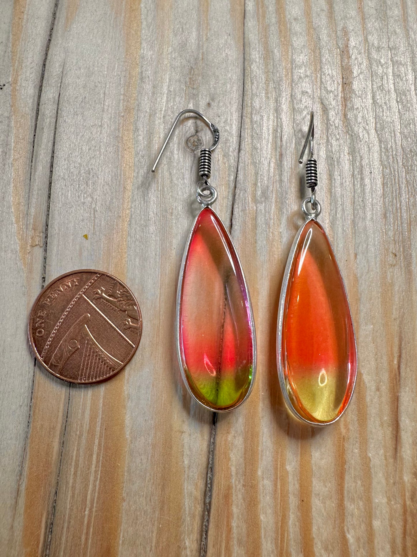 Abstract Red and Yellow Elongated 925 Silver Earrings