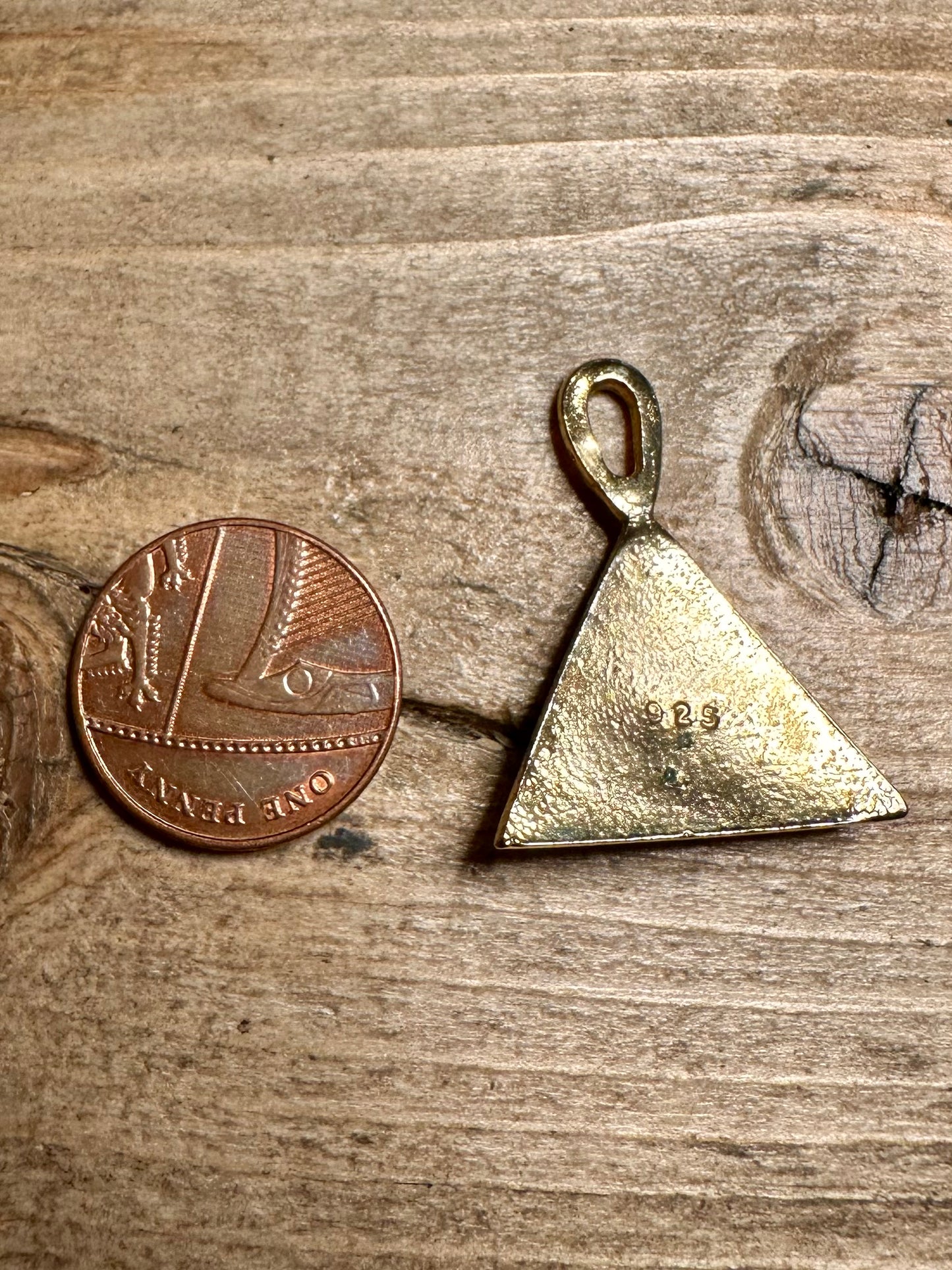 Vintage Eye Triangle Gold on 925 Silver Pendant