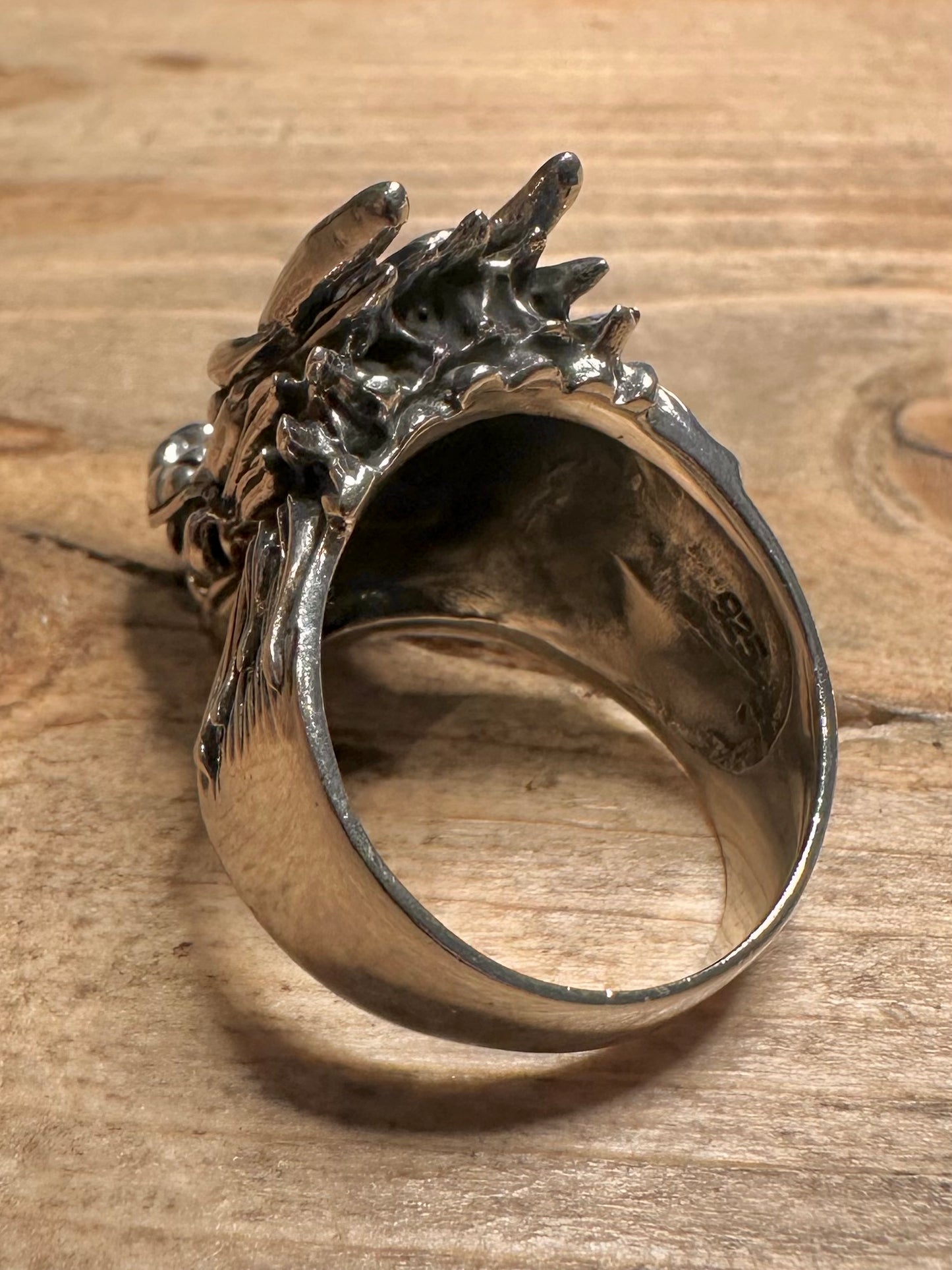 Vintage Chunky Dragon Head 925 Silver Size S1/2 Ring