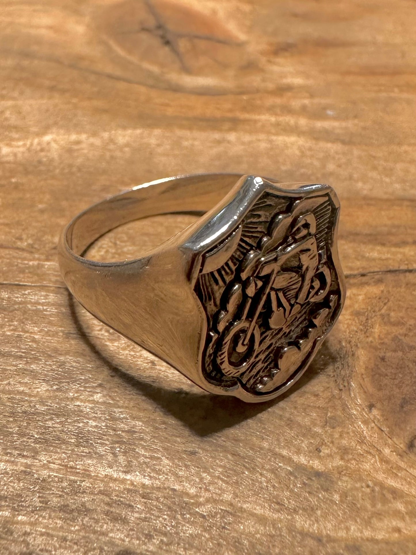 Vintage Biker Scene Signet 925 Silver Size U Ring