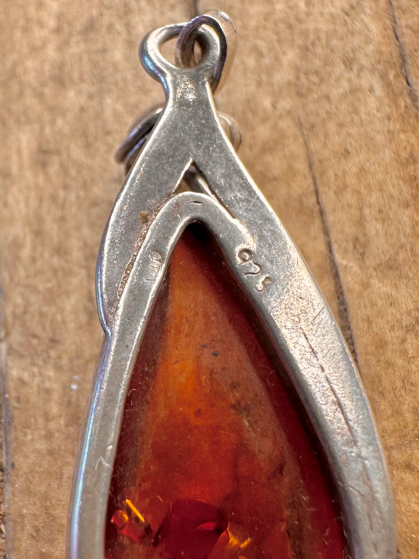 Amber Teardrop Shaped 925 Sterling Silver Earrings