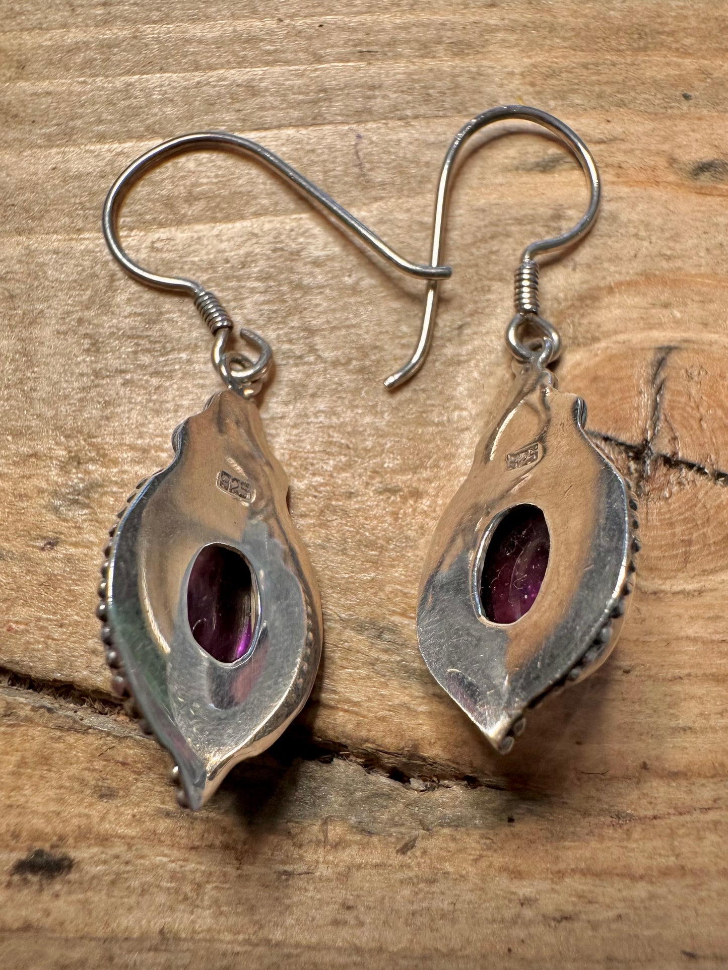 Vintage Amethyst Tribal 925 Silver Earrings