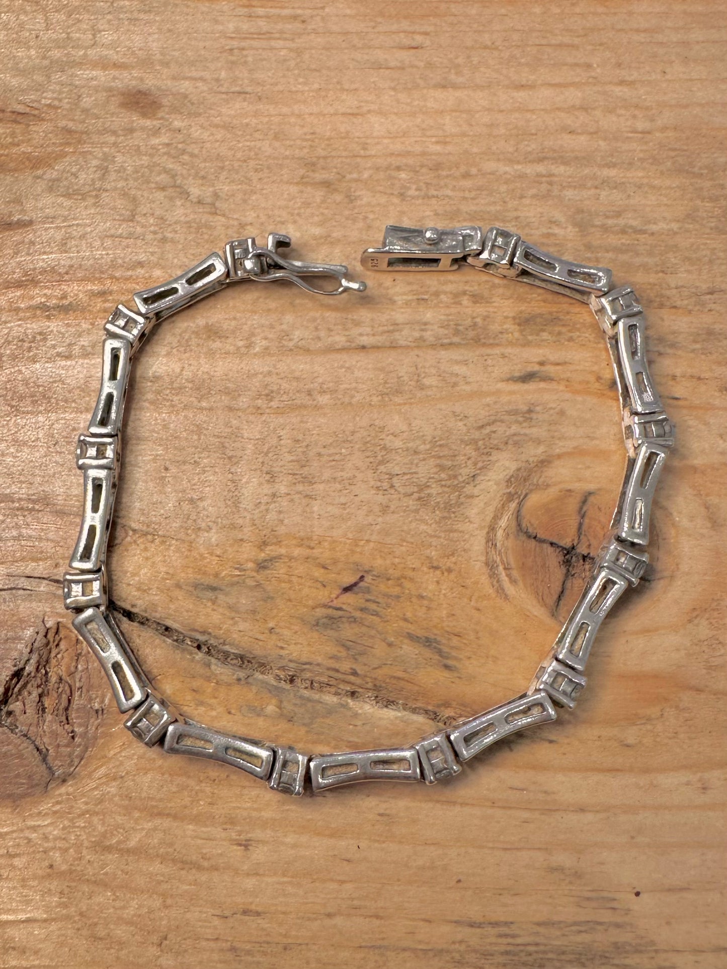 Modernist CZ Bar Link 925 Silver 7.4 inch Bracelet