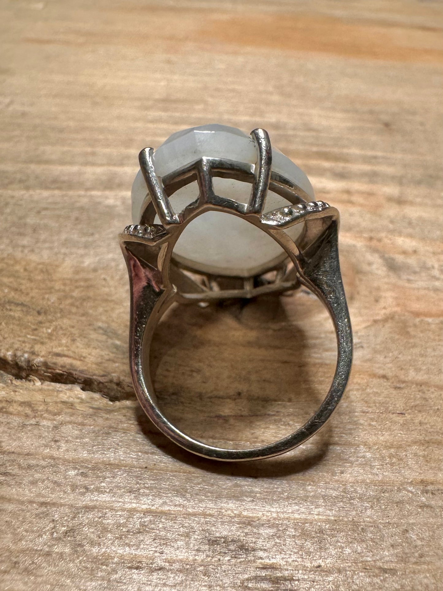 Modernist Large Moonstone 925 Silver Size N1/2 Ring