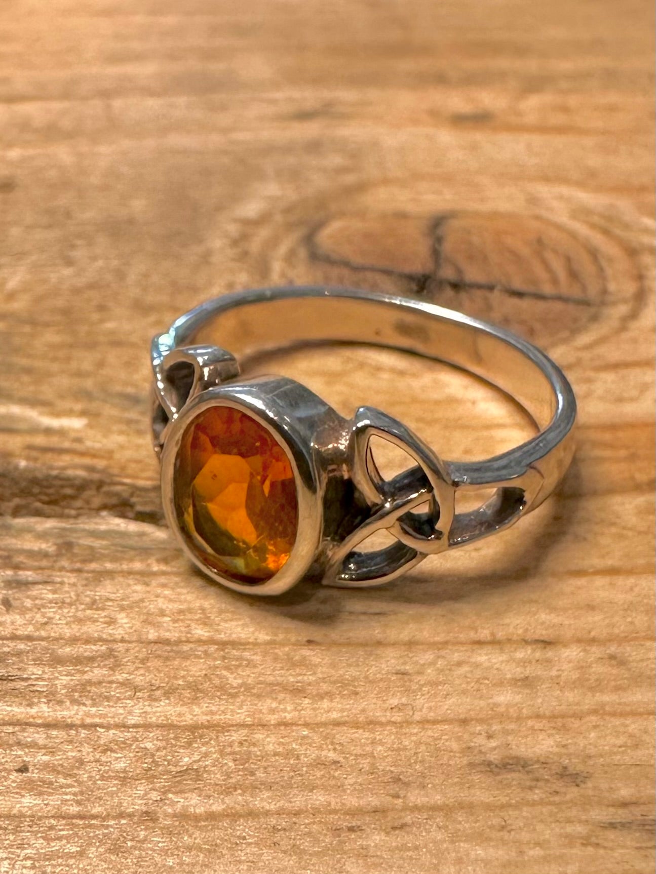 Vintage Citrine Celtic 925 Silver Size L Ring