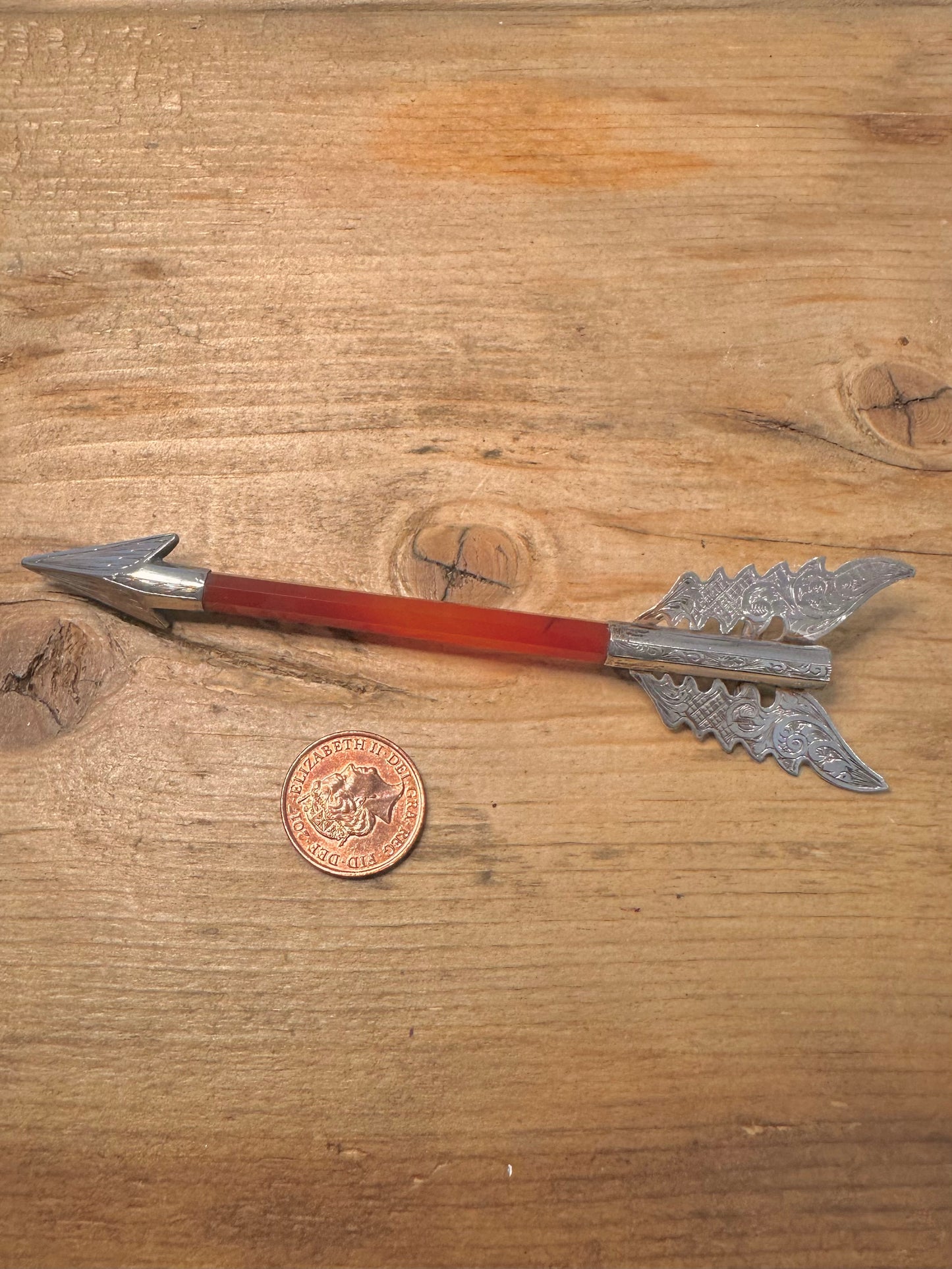 Rare Victorian Scottish Arrow Red Agate 925 Silver Brooch