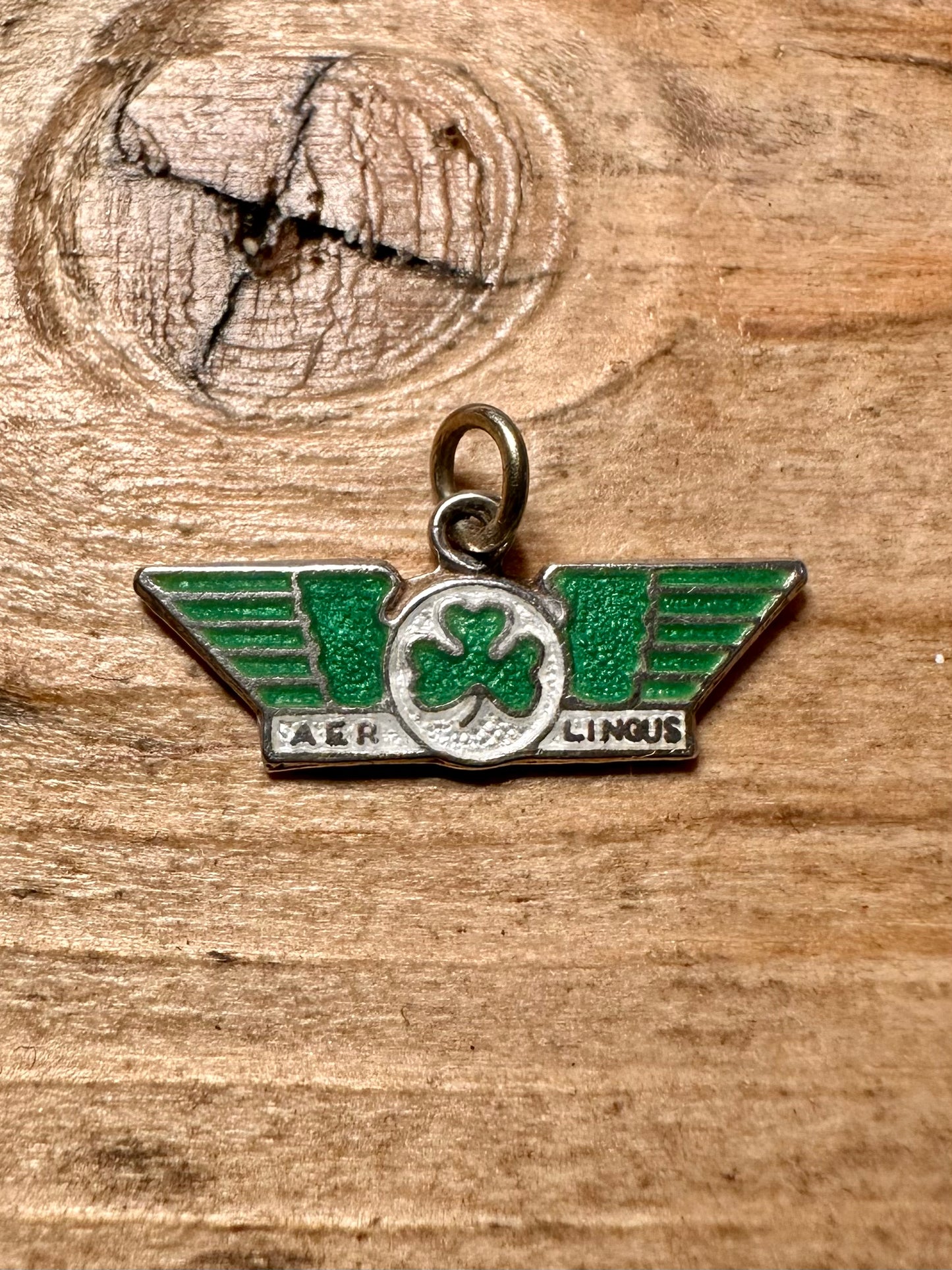 Vintage AER Lingus Airlines Ireland Shamrock Green Enamel 925 Silver Pendant