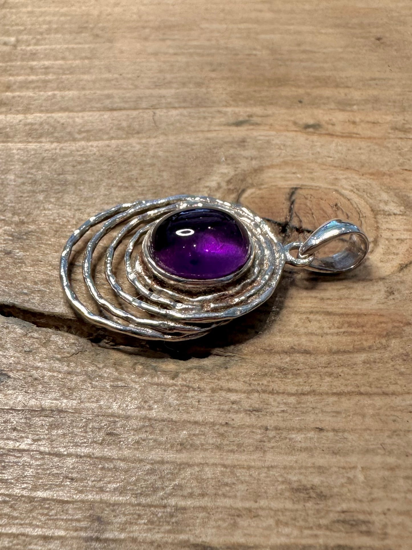 Abstract Amethyst Textured 925 Silver Pendant