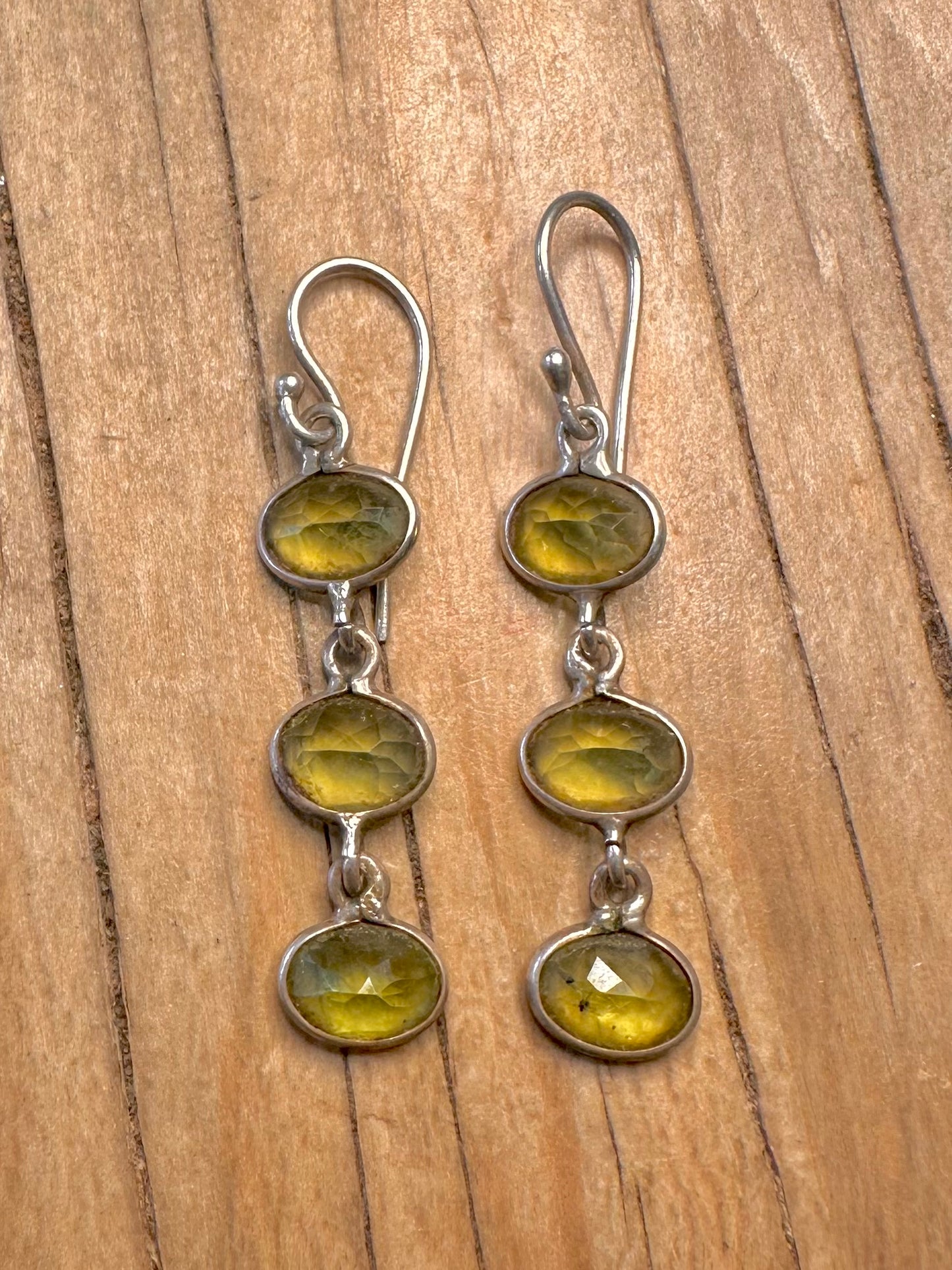 Vintage Peridot Dangle 925 Sterling Silver Earrings