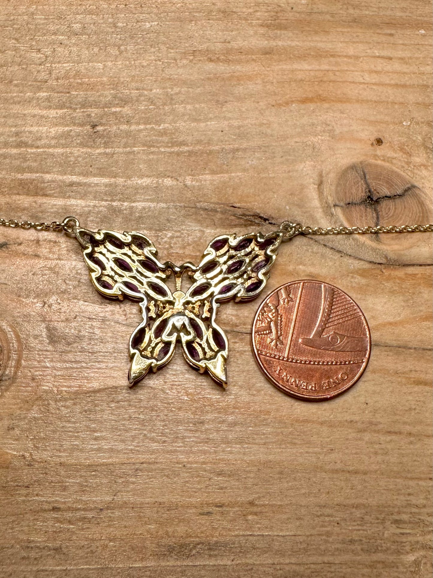 Vintage Amethyst Butterfly Gold on 925 Silver 18 inch Necklace