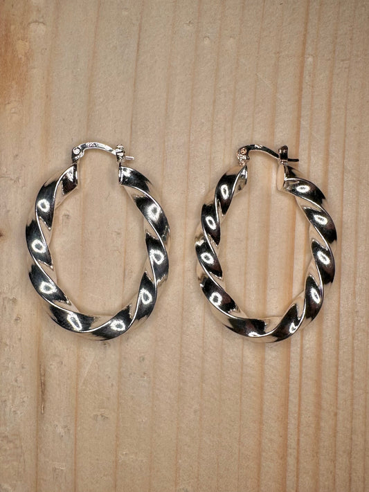 Chunky Twisted Hoop 925 Sterling Silver Earrings