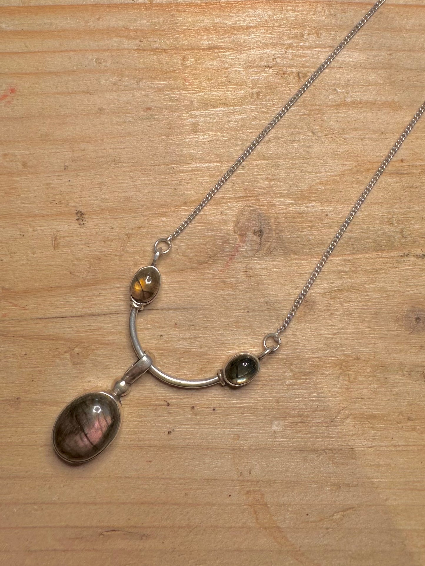 Vintage Labradorite Curb Chain 925 Silver 18 inch Necklace