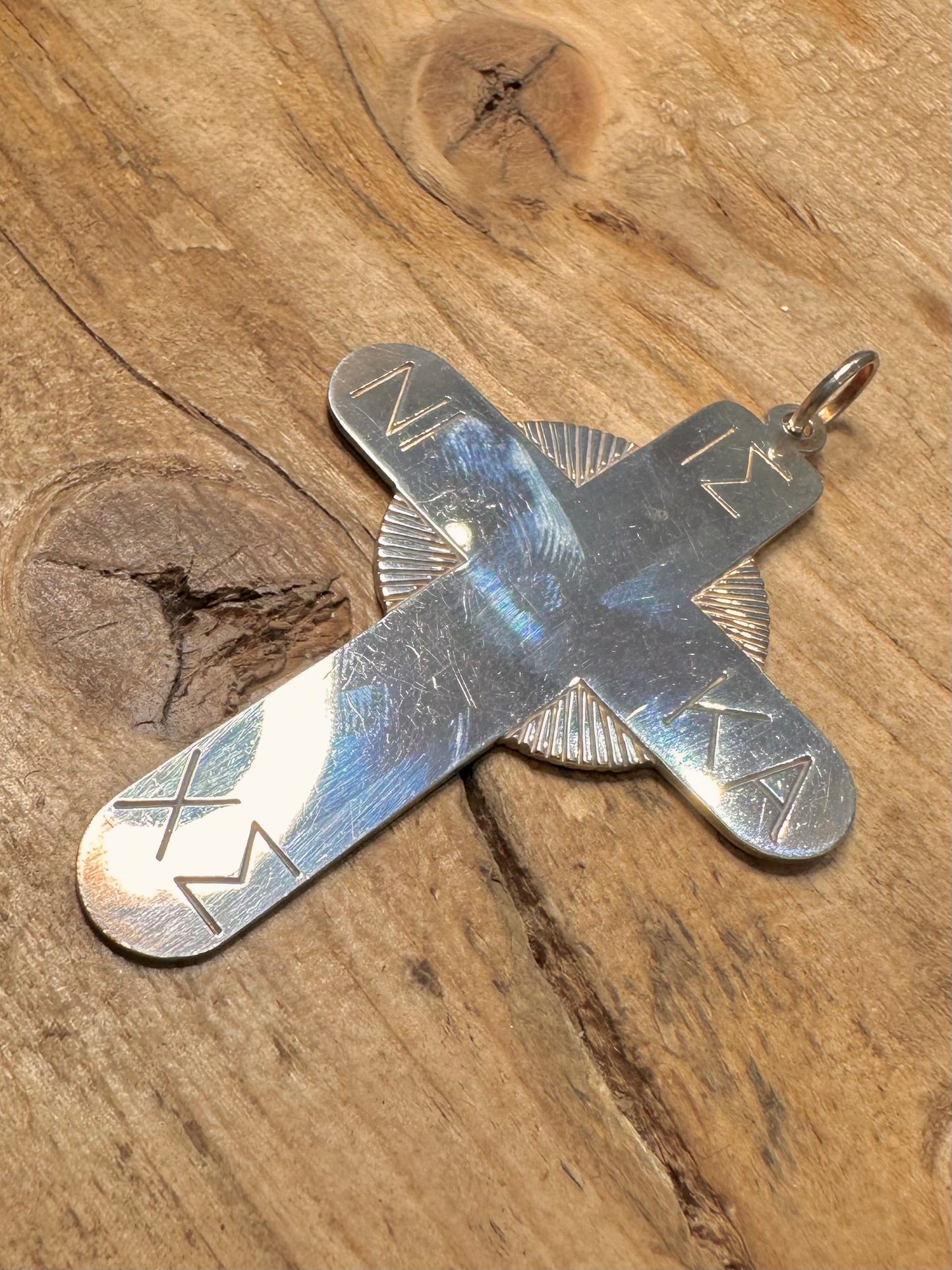 Vintage 1980 Large Cross Engraved 925 Silver Pendant