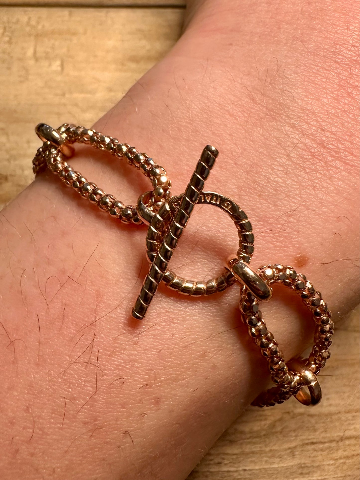 Modern Rose Gold Unique Link T Bar Italy 925 Silver 8 inch Bracelet