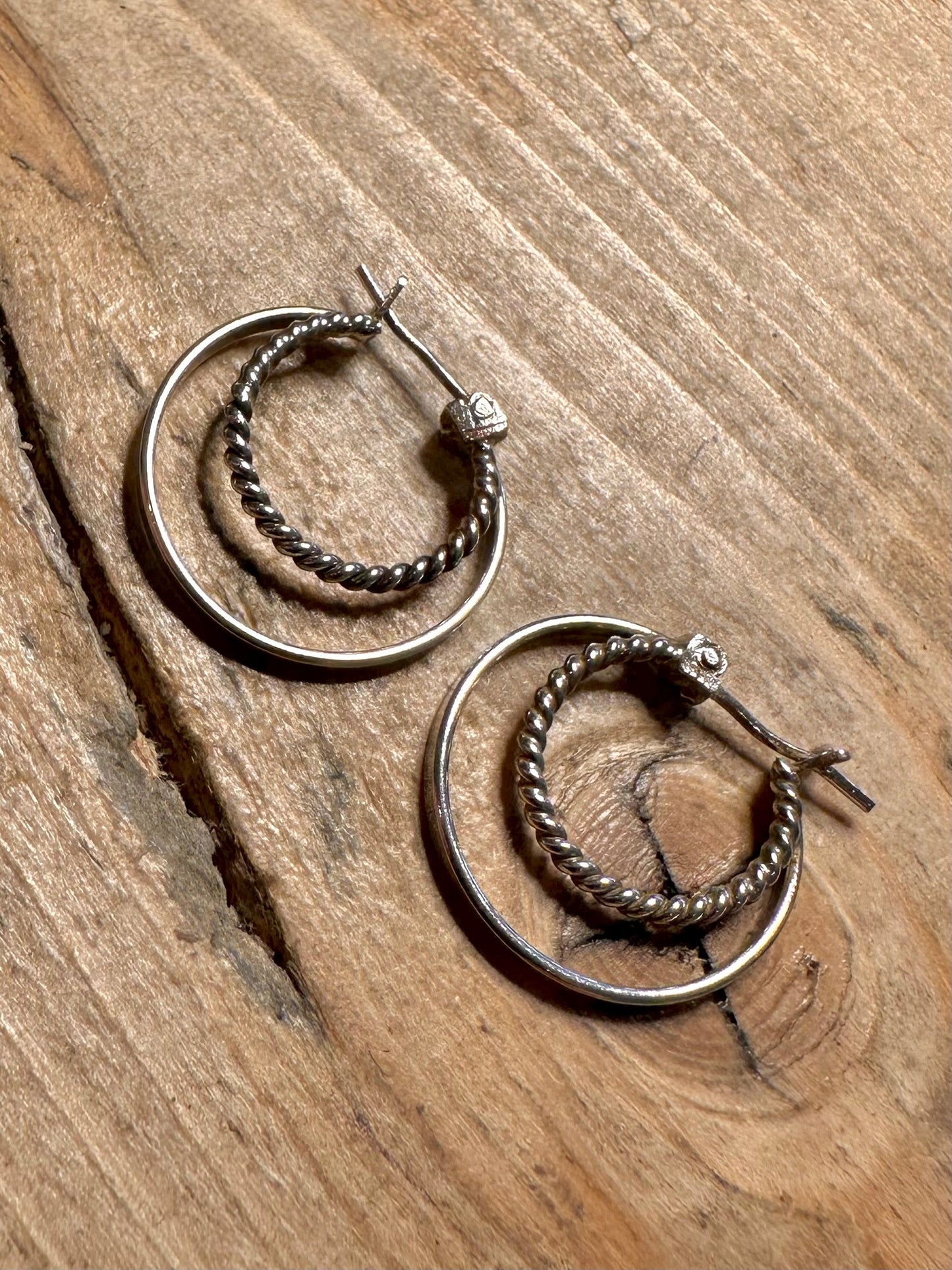 Vintage Twisted Double Hoops 925 Silver Earrings