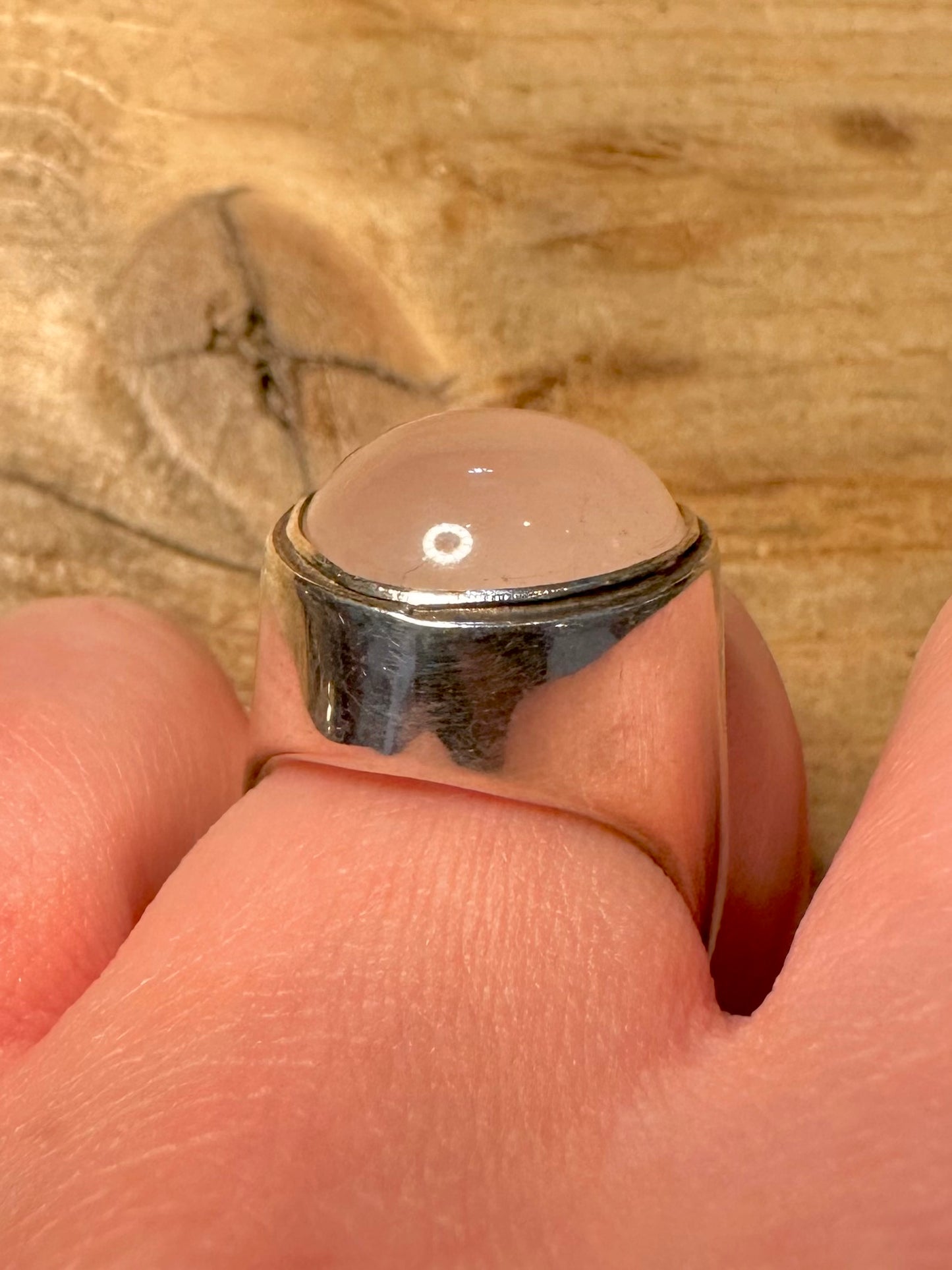 Vintage 1976 Rose Quarts 925 Silver Size P Ring